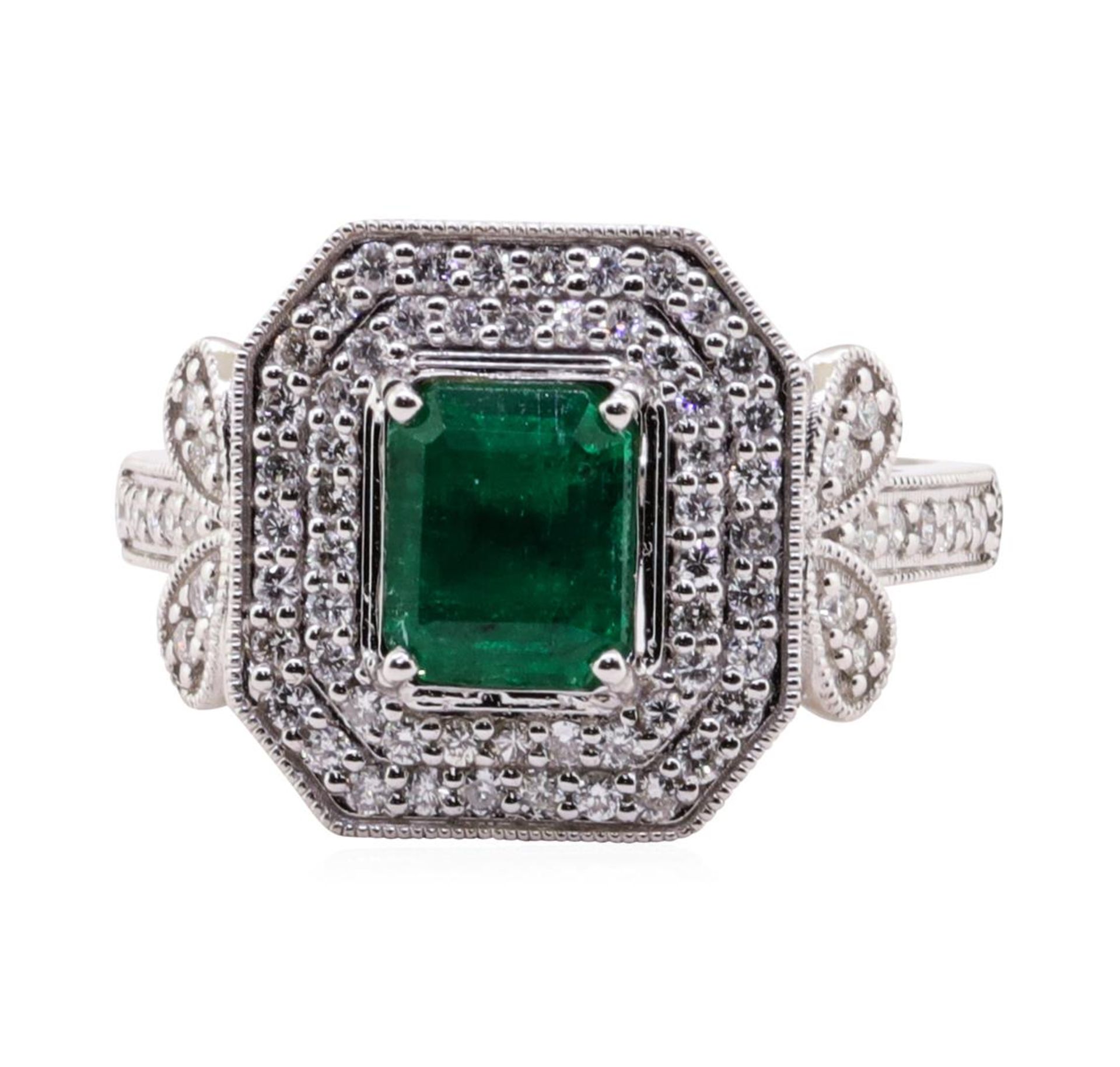 1.15 ctw Emerald and Diamond Ring - 18KT White Gold