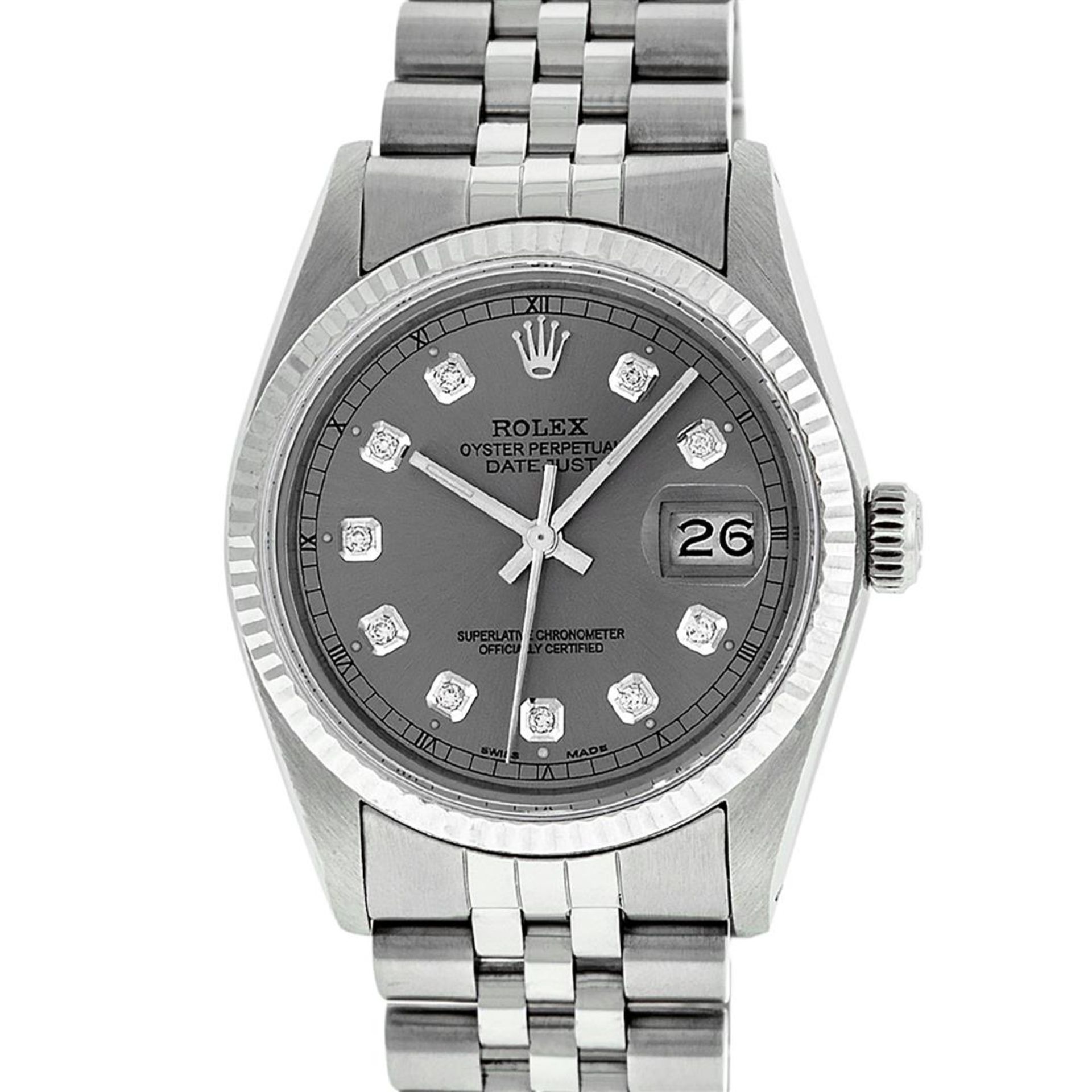 Rolex Stainless Slate Grey Diamond 36MM Oyster Perpetual Datejust Wristwatch - Image 2 of 8