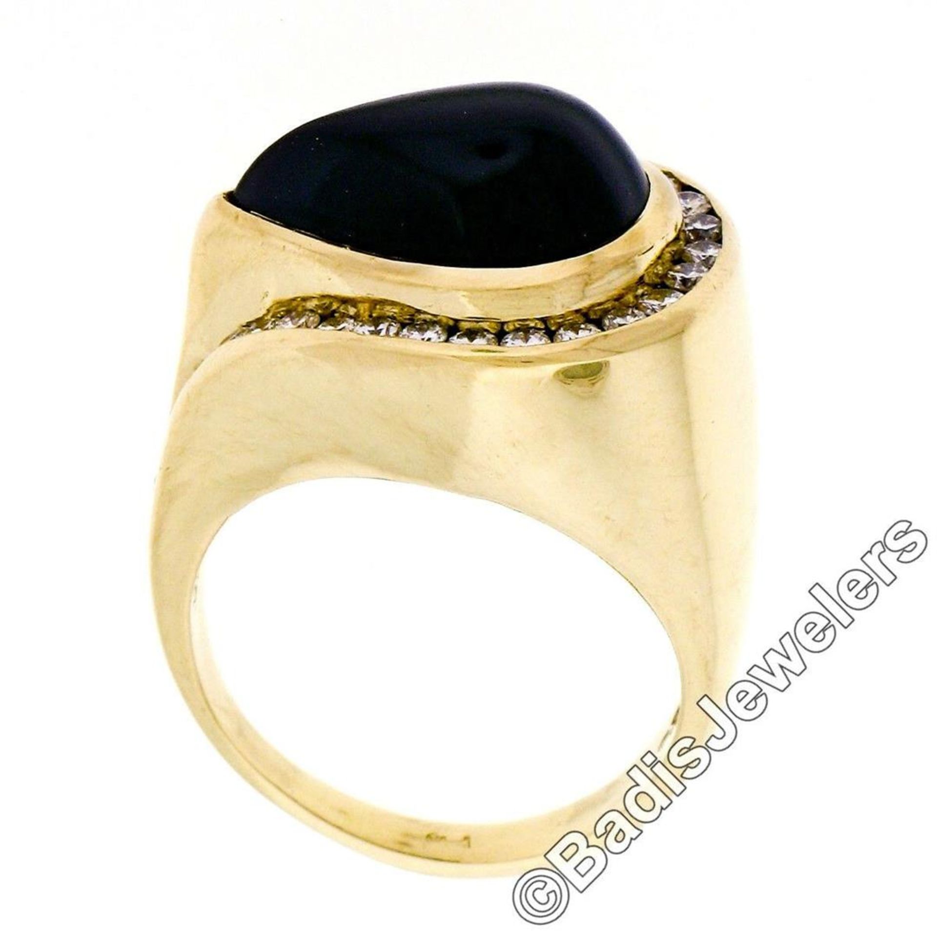 18kt Yellow Gold Pear Cabochon Black Onyx and Channel Set Diamond Ring - Image 6 of 8