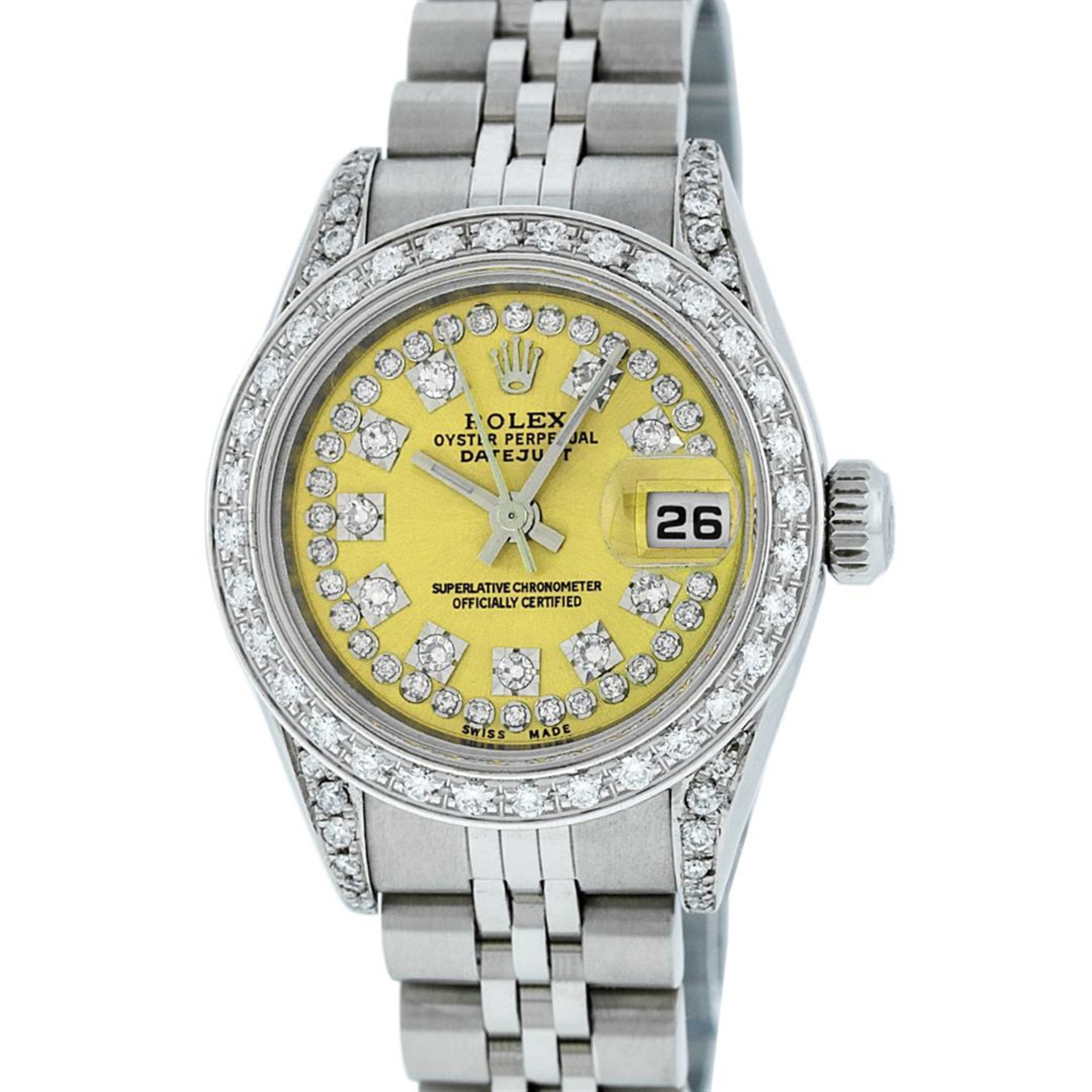 Rolex Ladies Stainless Steel Quickset Yellow Diamond Lugs Jubilee Datejust Wrist - Image 2 of 9