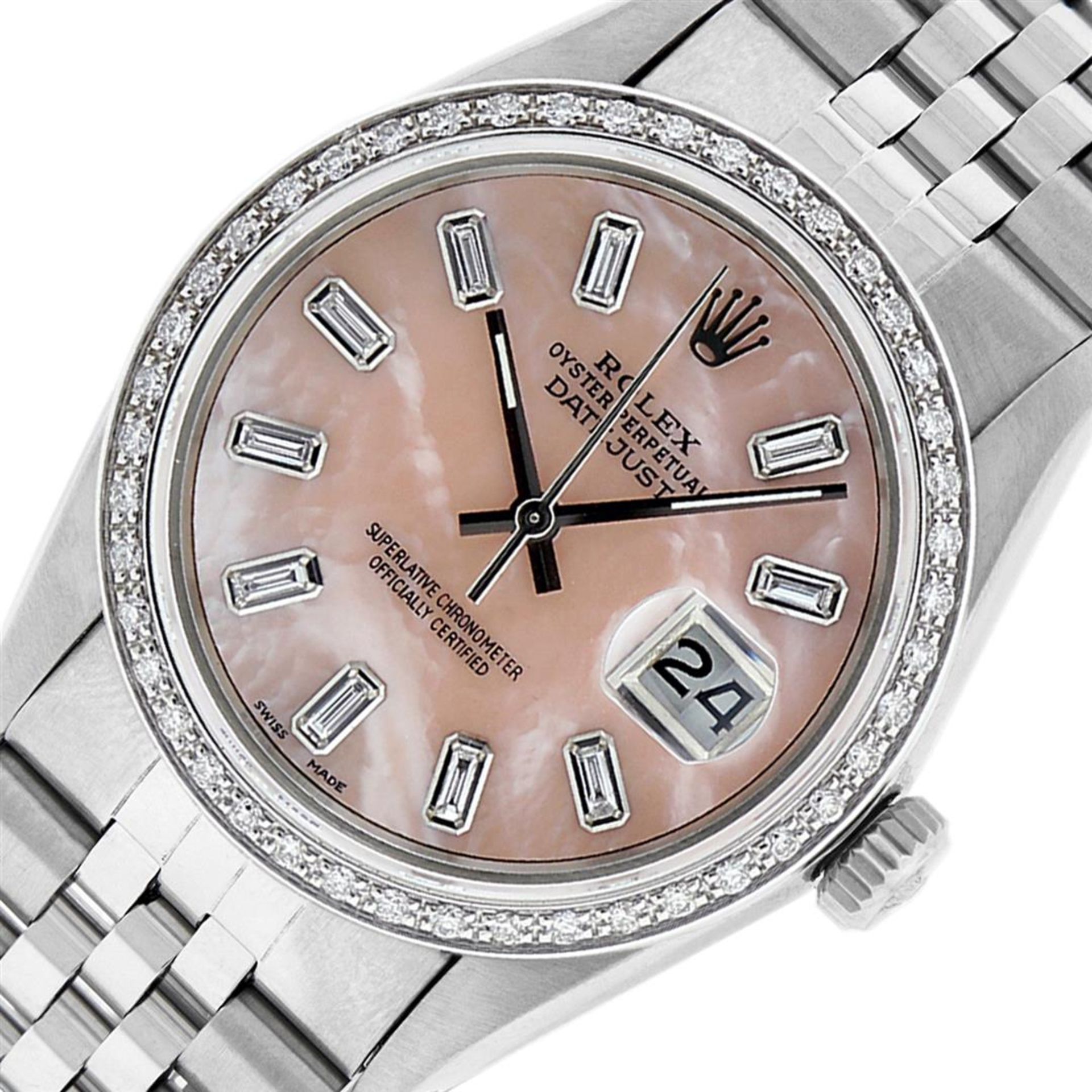 Rolex Mens Stainless Steel Baguette Diamond 36MM Datejust Wristwatch - Image 3 of 9