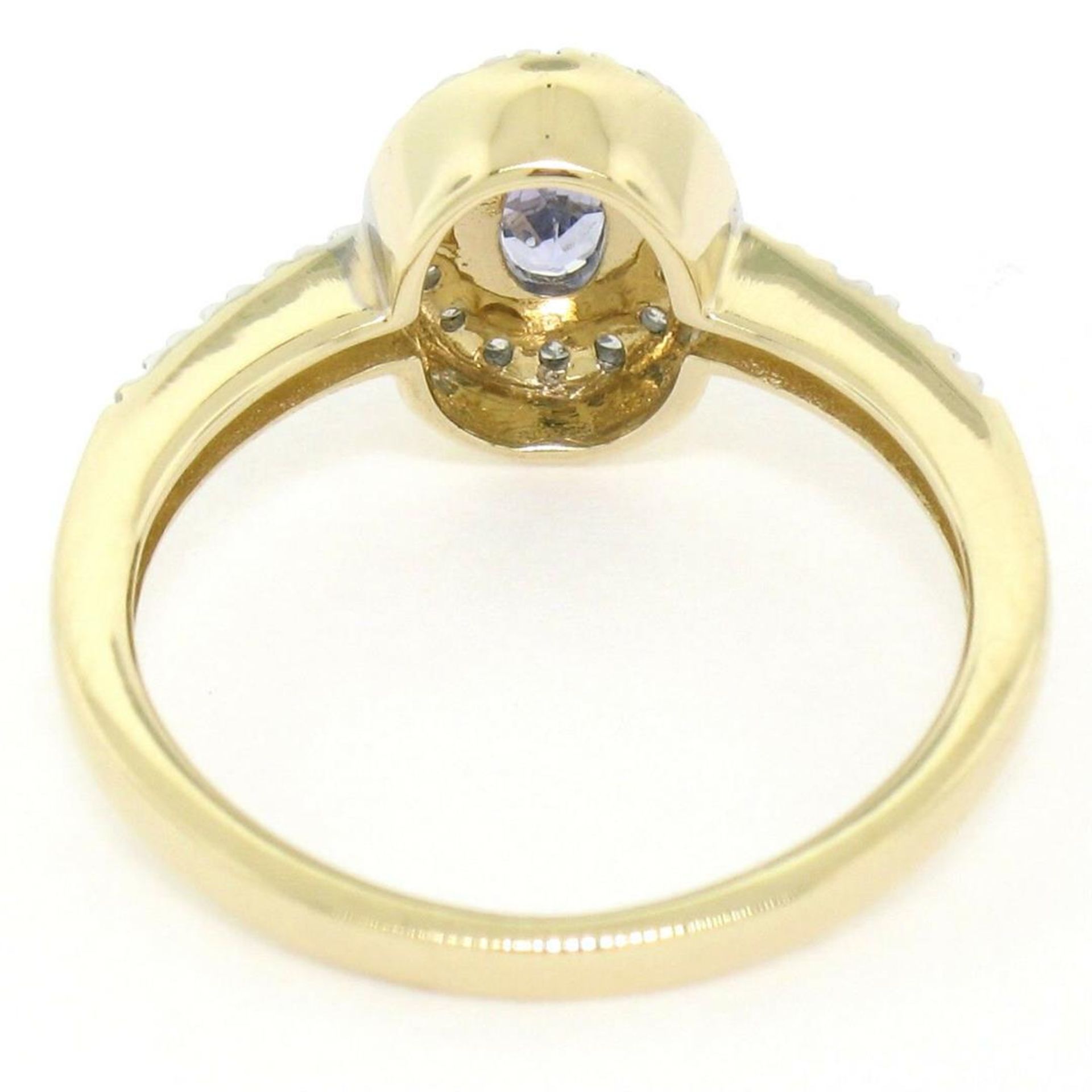 NEW Petite 14K Yellow Gold 0.50 ctw Oval Cut Tanzanite Ring w/ Round Diamond Hal - Image 5 of 8