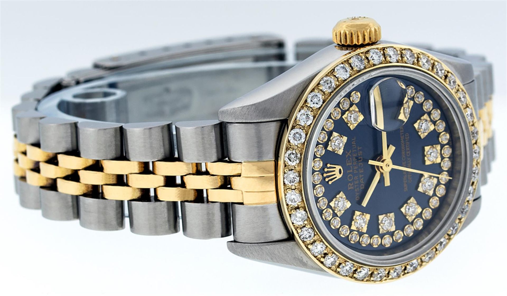 Rolex Ladies 2 Tone Quickset 18K Blue String Diamond Datejust Wristwatch - Image 3 of 9