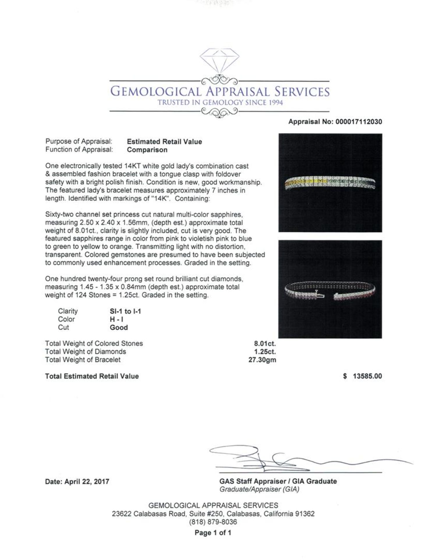 9.26 ctw Princess Multi-Color Sapphire And Round Brilliant Cut Diamond Bracelet - Image 5 of 5
