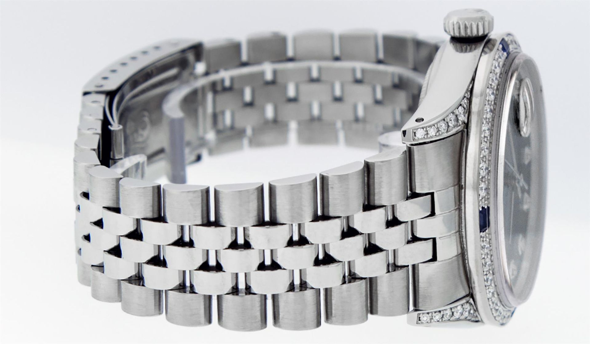 Rolex Mens Stainless Steel Diamond Lugs Black Diamond & Sapphire Datejust Wristw - Image 5 of 9
