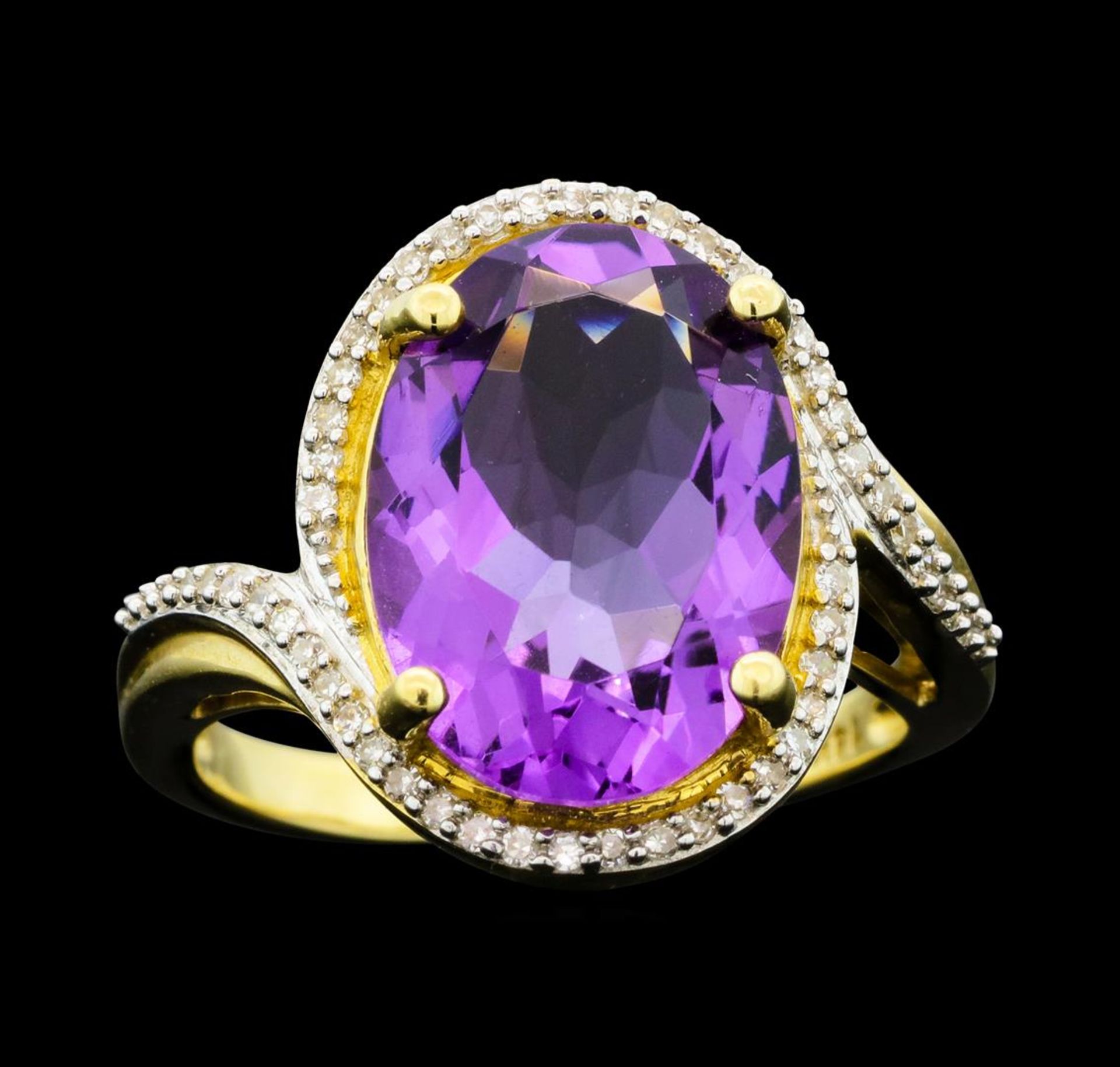 4.90 ctw Amethyst And Diamond Ring - 14KT Yellow Gold - Image 2 of 5