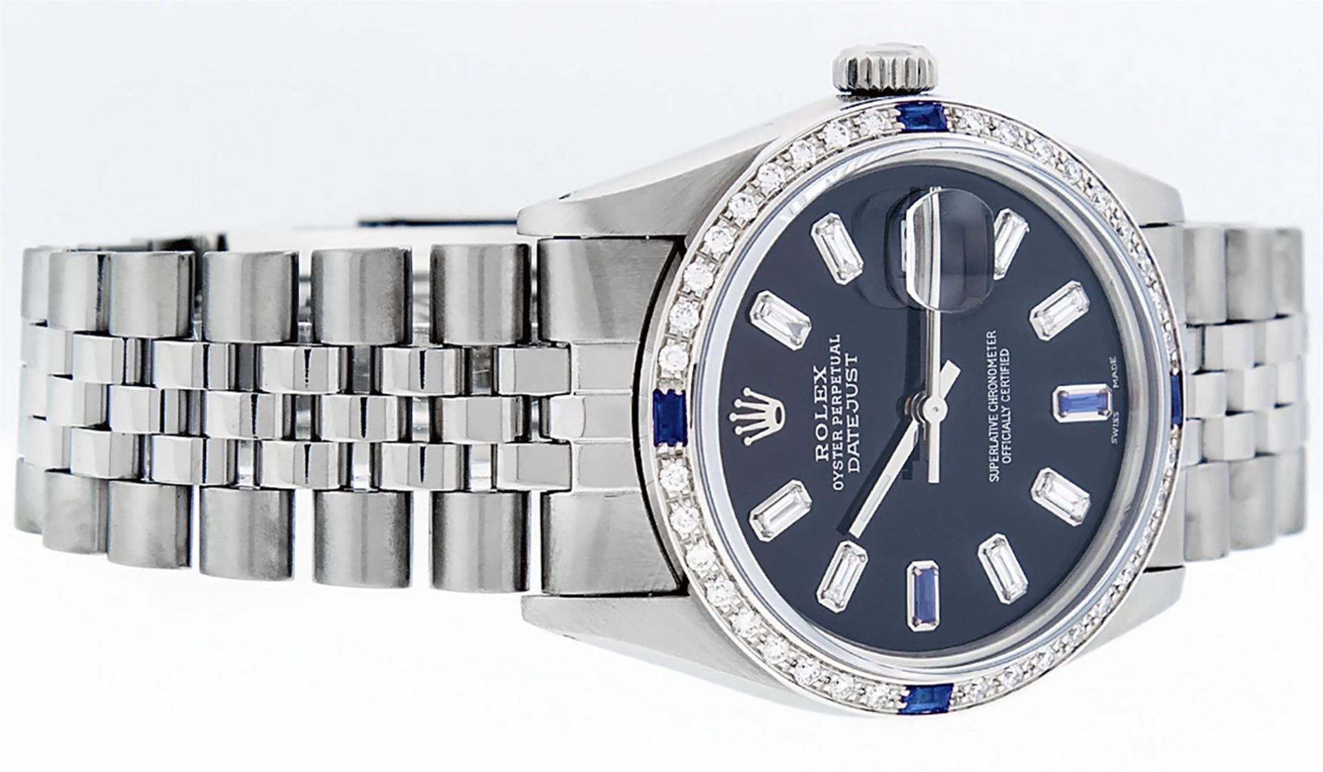 Rolex Mens Stainless Steel Black Baguette Diamond Dial & Sapphire Datejust Wrist - Image 3 of 9