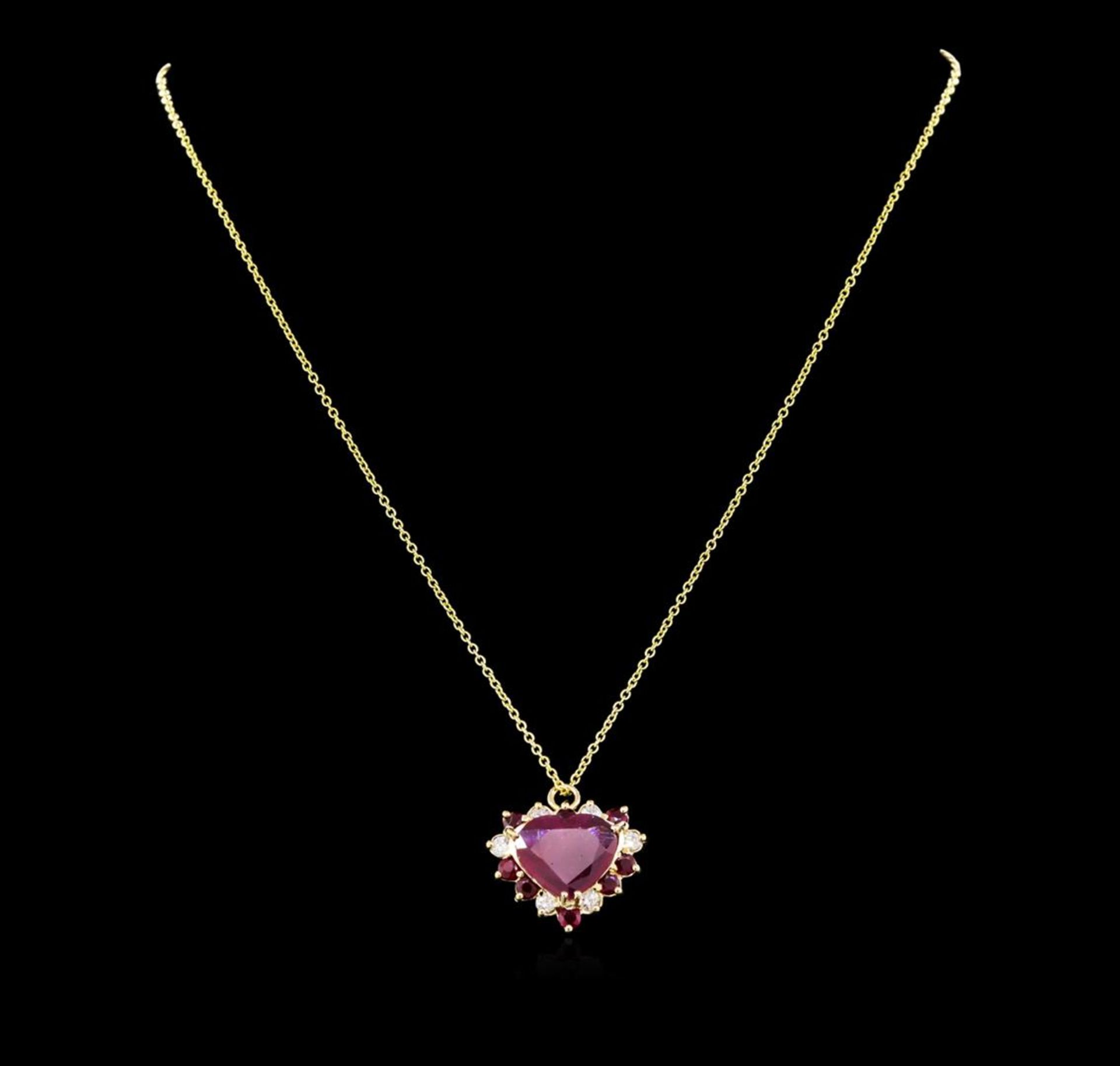 5.29 ctw Ruby and Diamond Pendant - 14KT Yellow Gold
