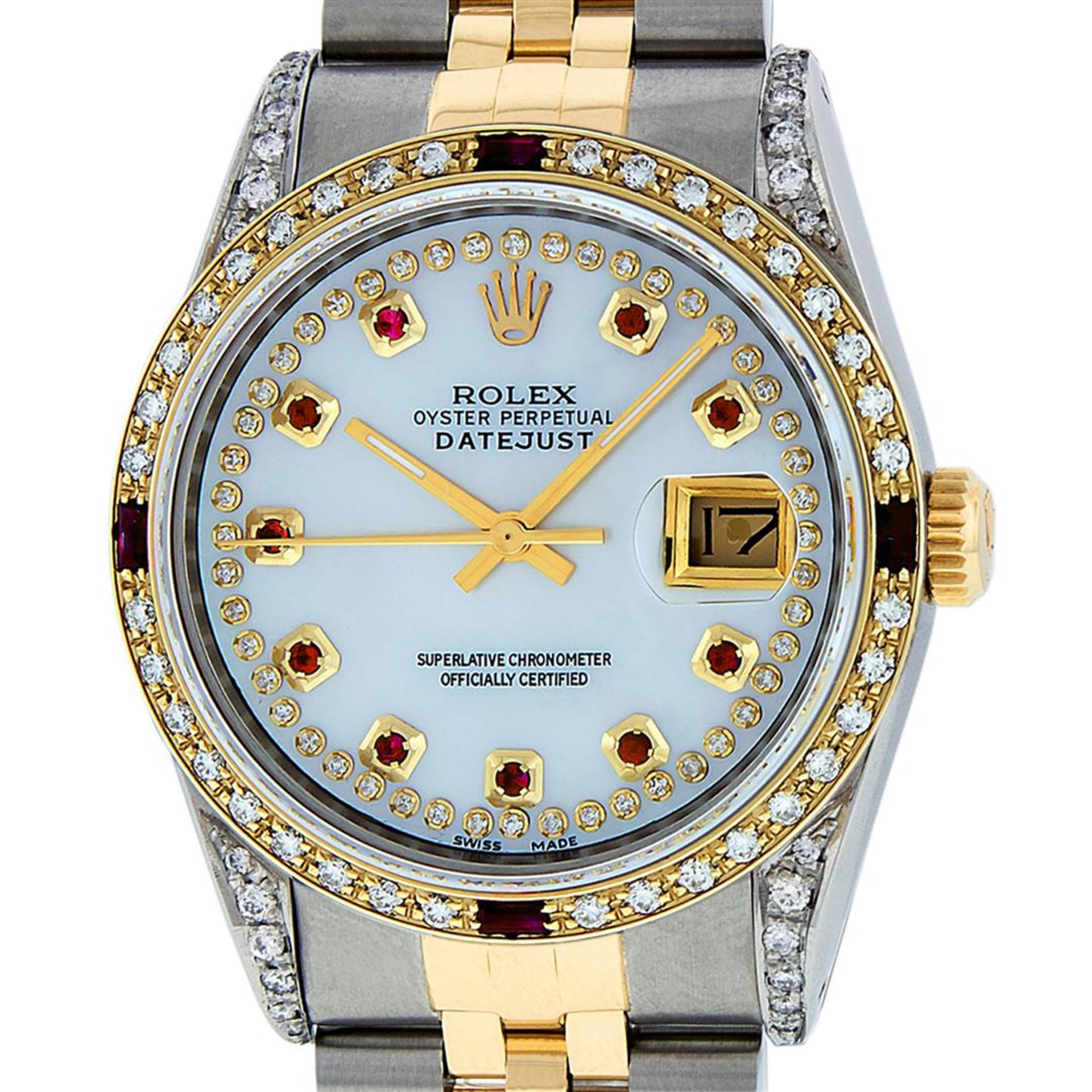 Rolex Mens 2 Tone Lugs MOP Ruby & Diamond 36MM Datejust