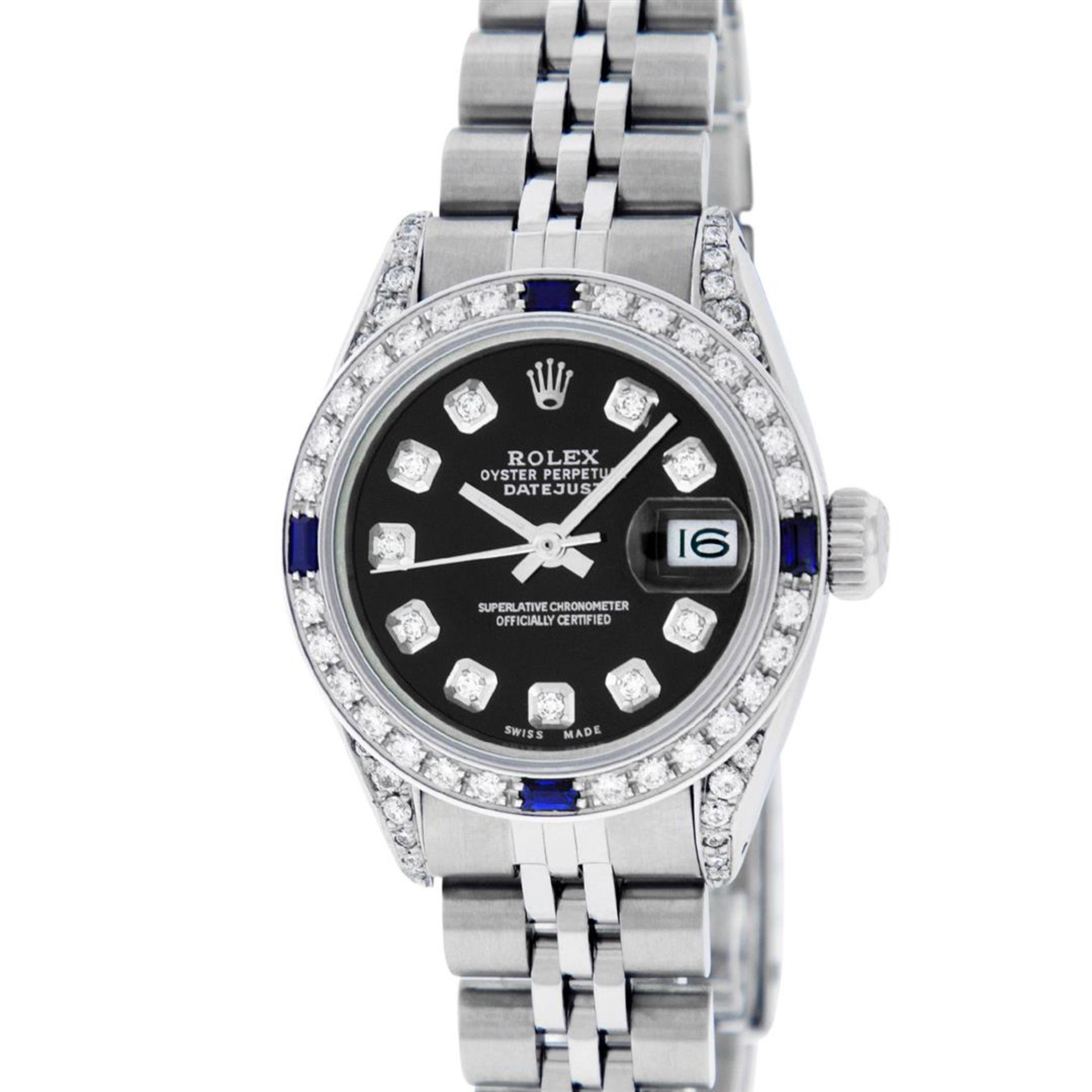 Rolex Ladies Stainless Steel Black Diamond Lugs & Sapphire Datejust 26MM - Image 3 of 9