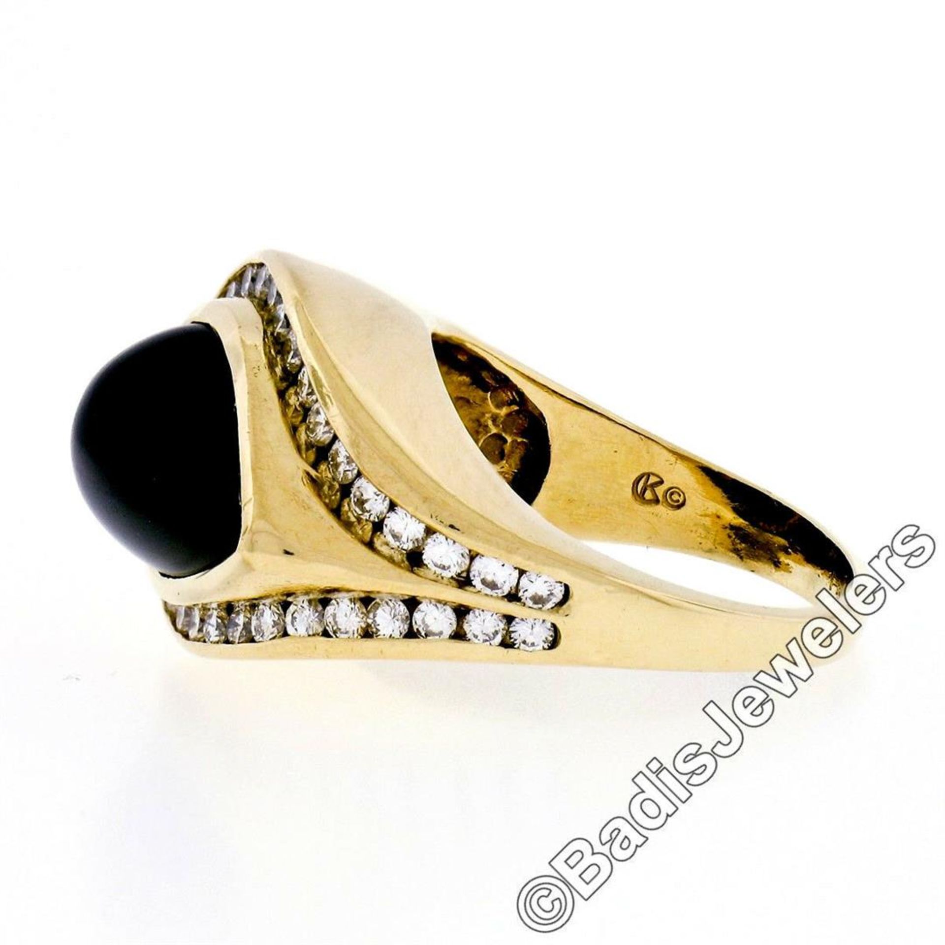 18kt Yellow Gold Pear Cabochon Black Onyx and Channel Set Diamond Ring - Image 4 of 8