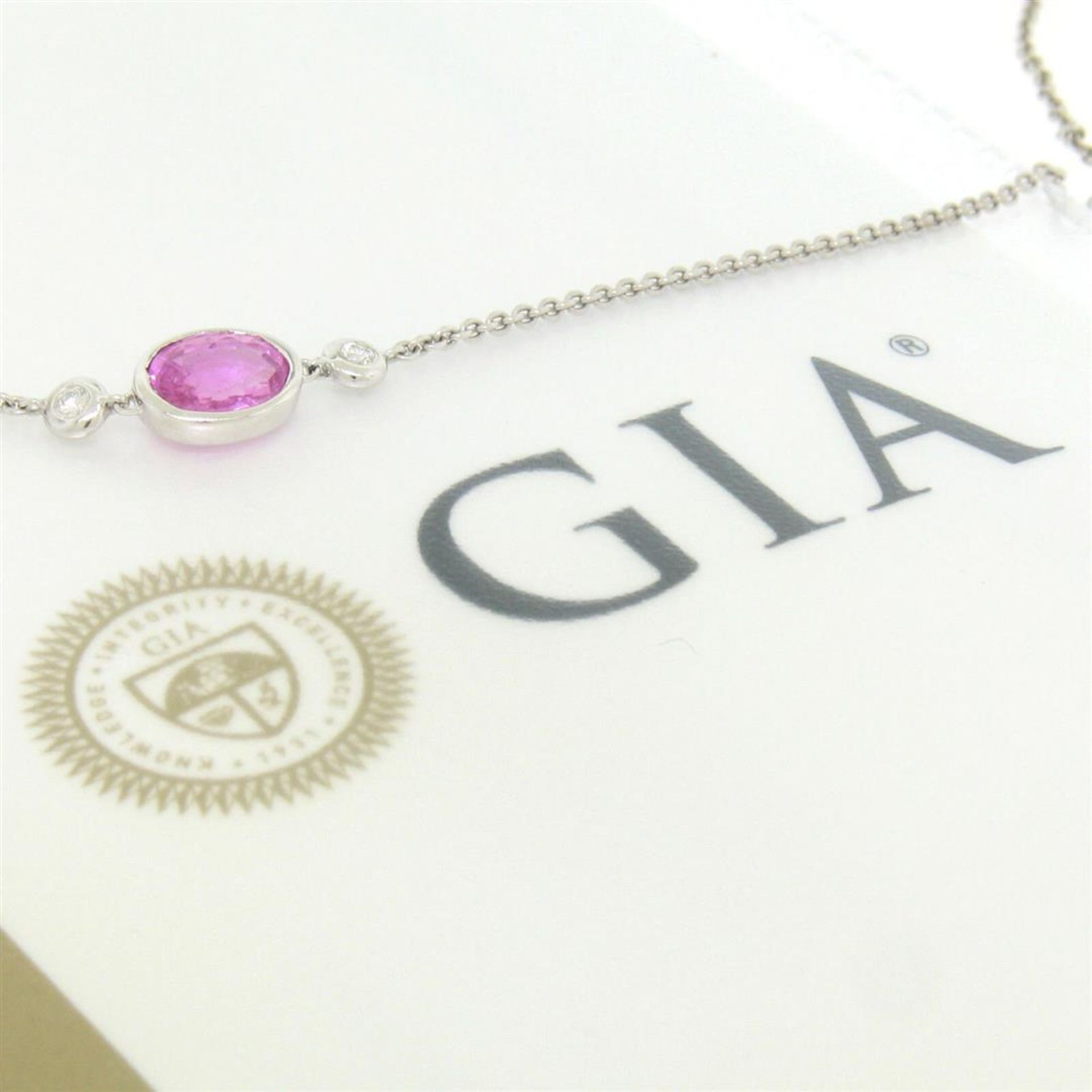 18K White Gold 16" 1.37 ctw GIA Pink Sapphire & Diamond Pendant Necklace - Image 2 of 9