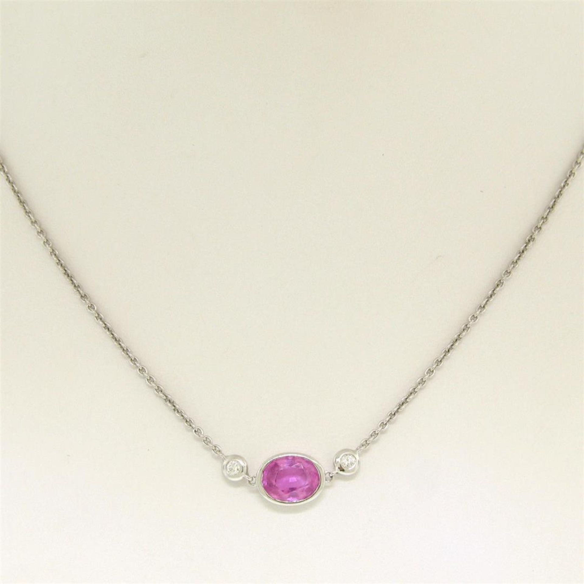 18K White Gold 16" 1.37 ctw GIA Pink Sapphire & Diamond Pendant Necklace - Image 3 of 9