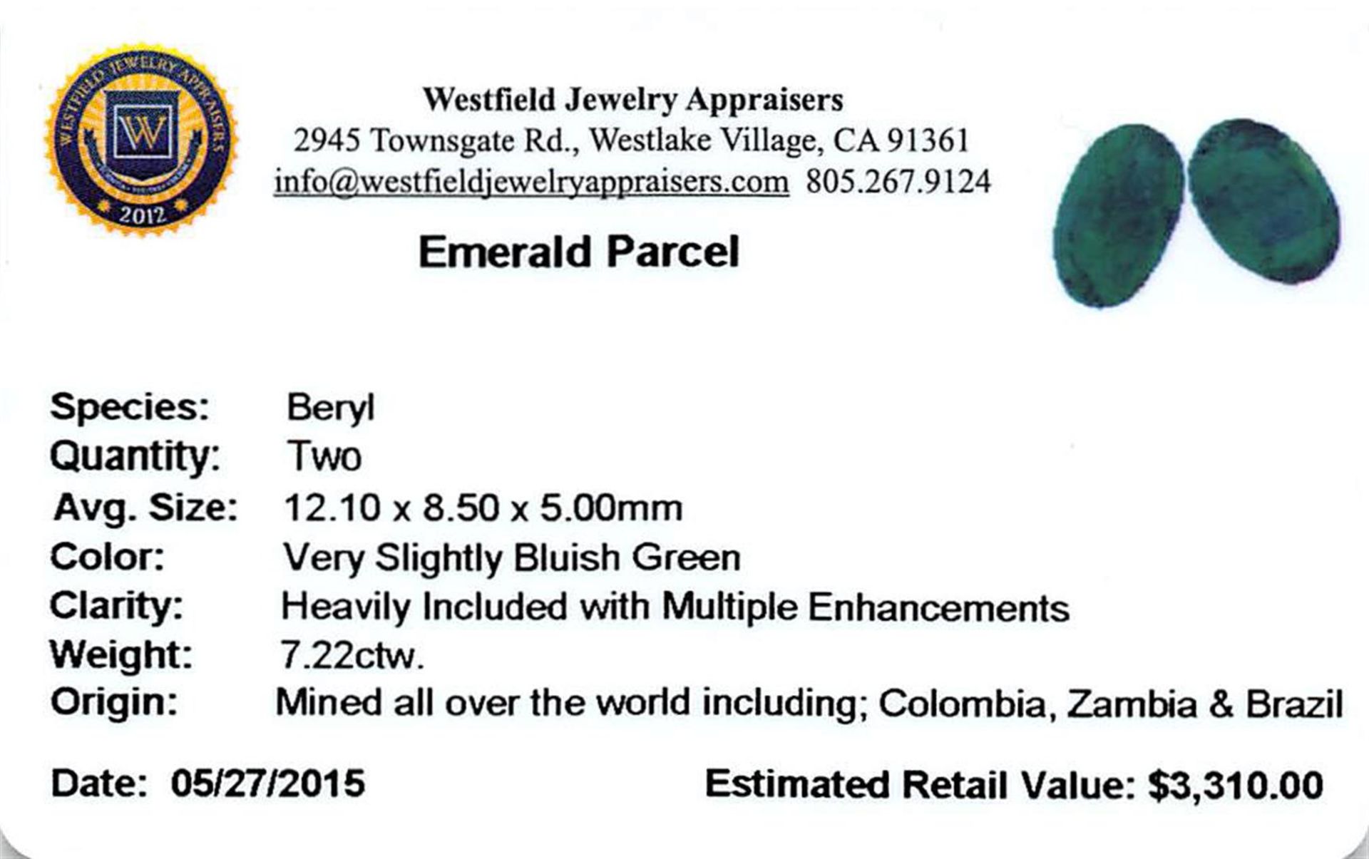 7.22 ctw Oval Mixed Emeralds Parcel - Image 2 of 2