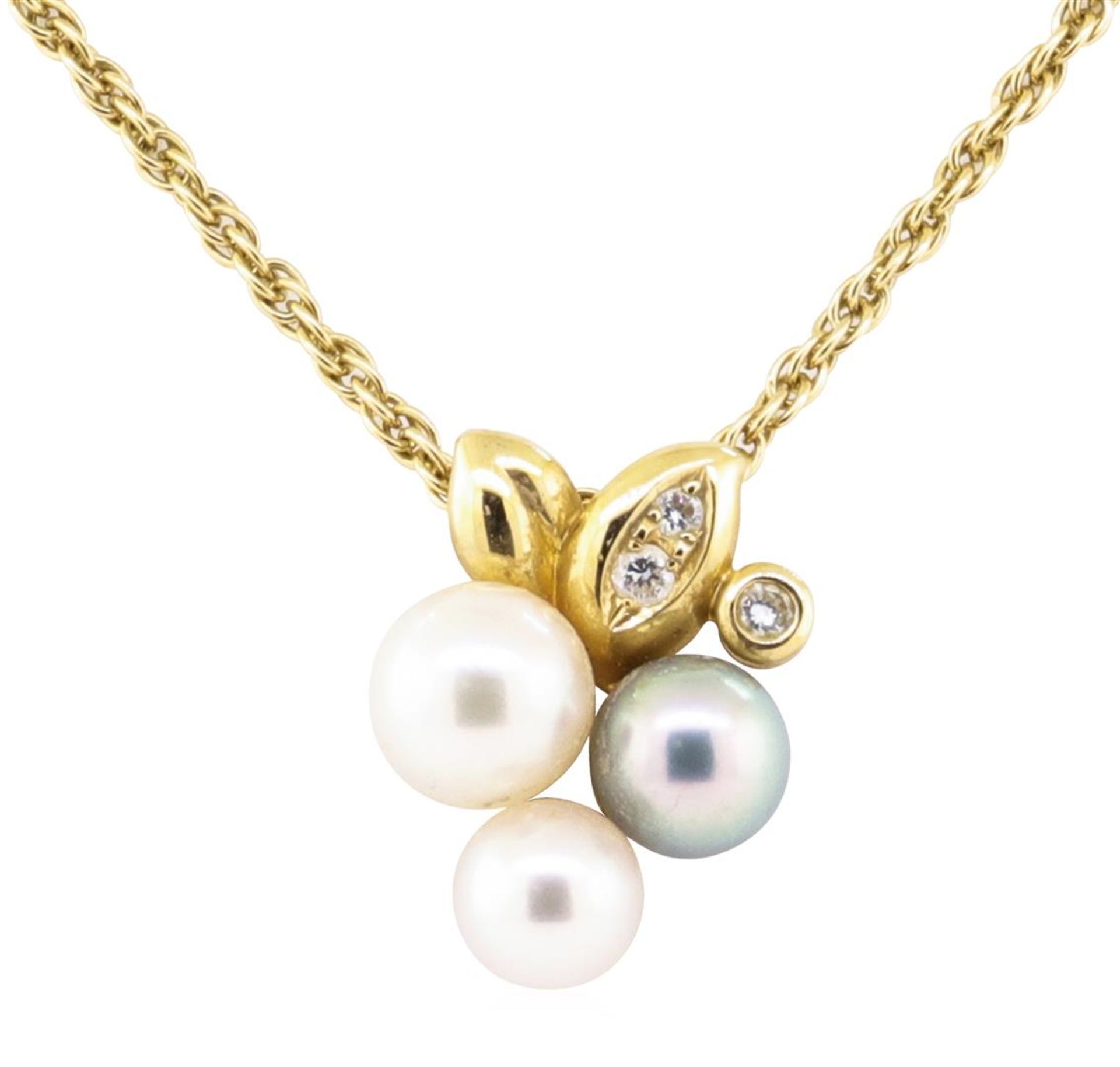 0.08 ctw Diamond and Pearl Pendant with Chain - 18KT Yellow Gold - Image 2 of 2