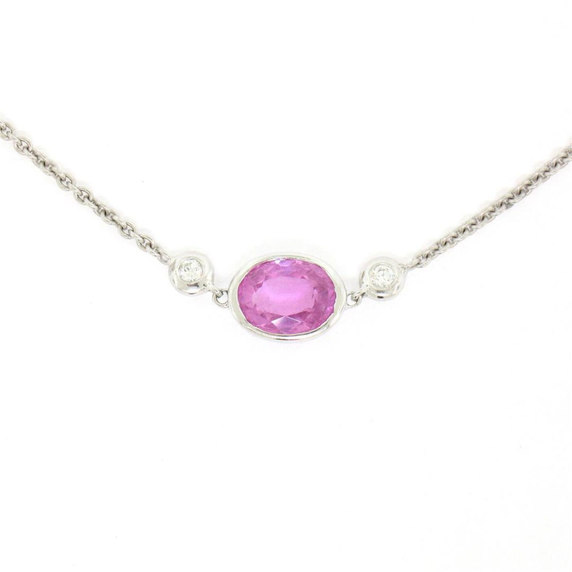 18K White Gold 16" 1.37 ctw GIA Pink Sapphire & Diamond Pendant Necklace