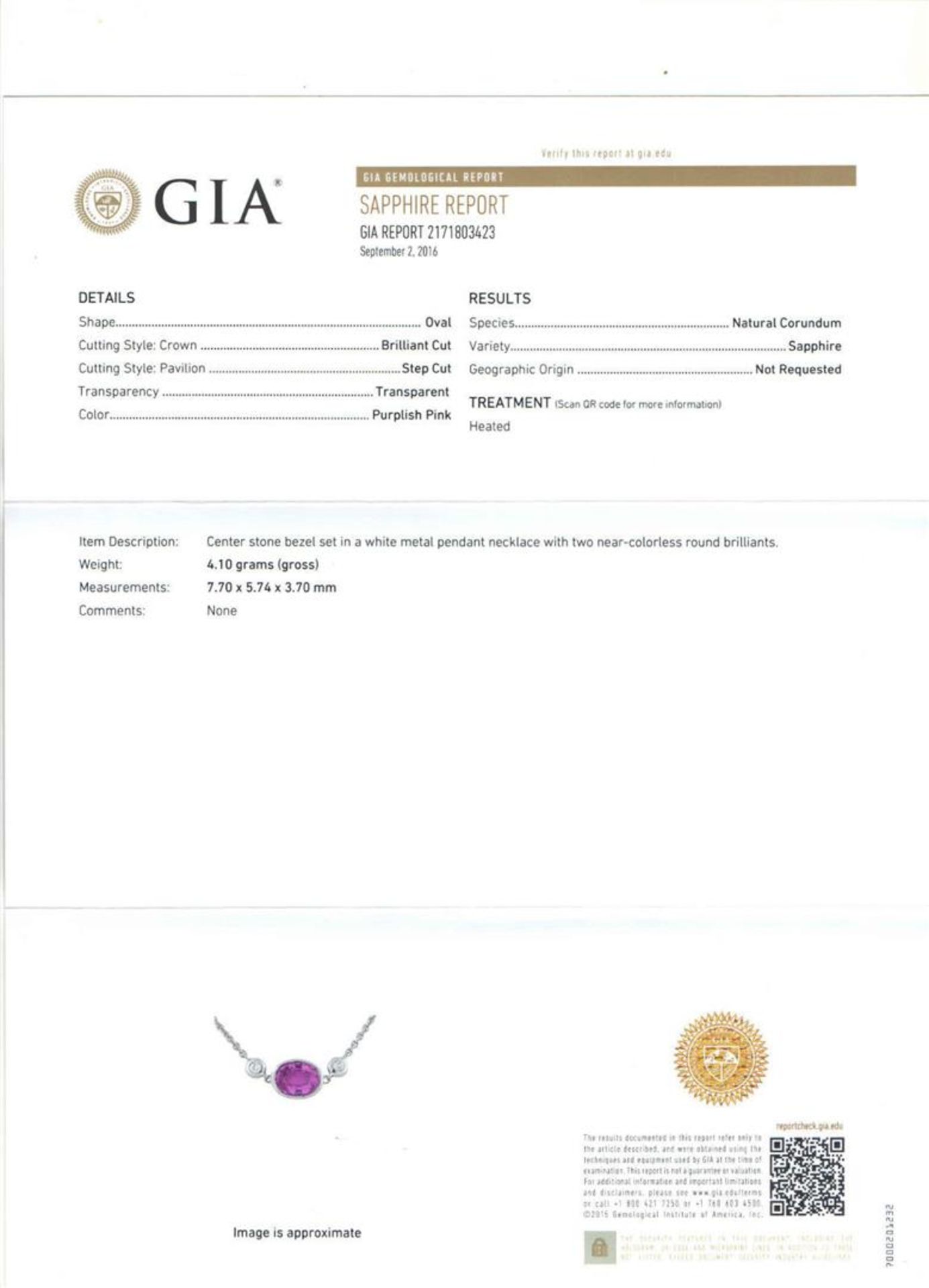 18K White Gold 16" 1.37 ctw GIA Pink Sapphire & Diamond Pendant Necklace - Image 9 of 9