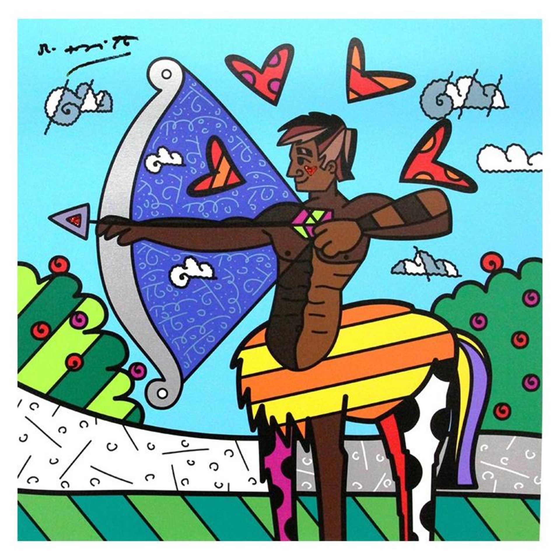 Britto, "Sagittarius Black" Hand Signed Limited Edition Giclee on Canvas; Authen