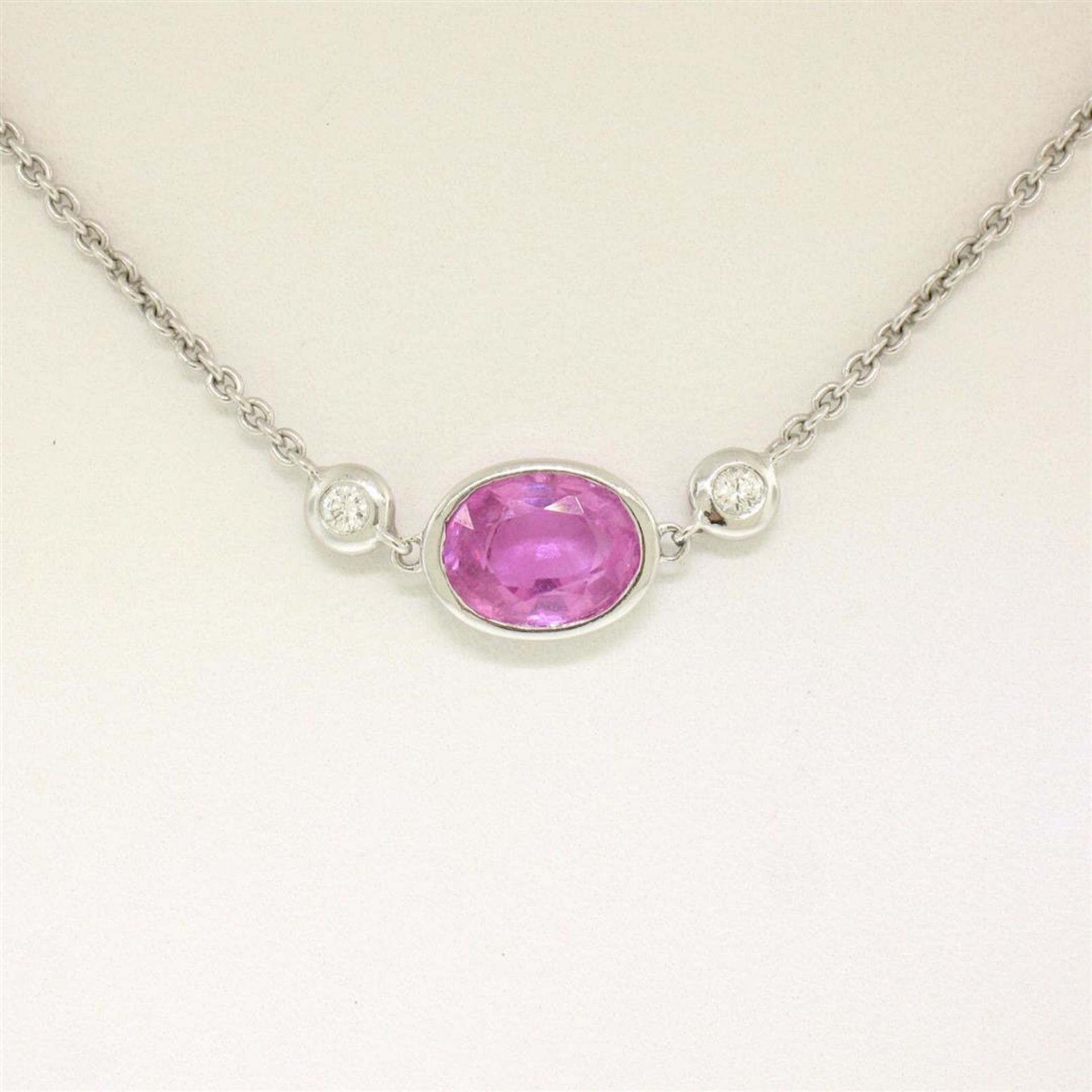 18K White Gold 16" 1.37 ctw GIA Pink Sapphire & Diamond Pendant Necklace - Image 5 of 9