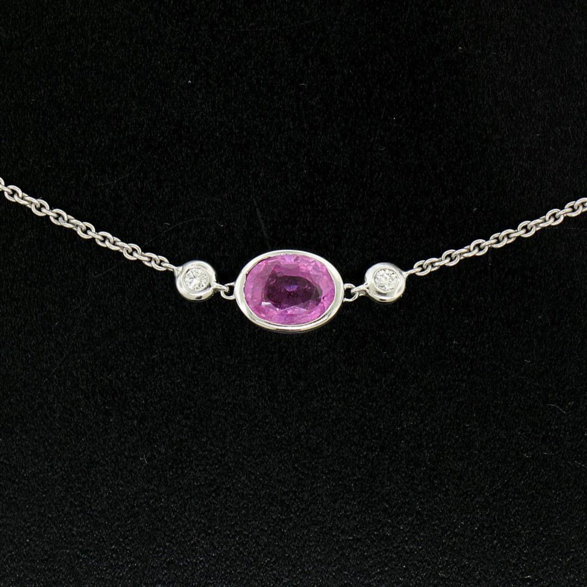 18K White Gold 16" 1.37 ctw GIA Pink Sapphire & Diamond Pendant Necklace - Image 4 of 9