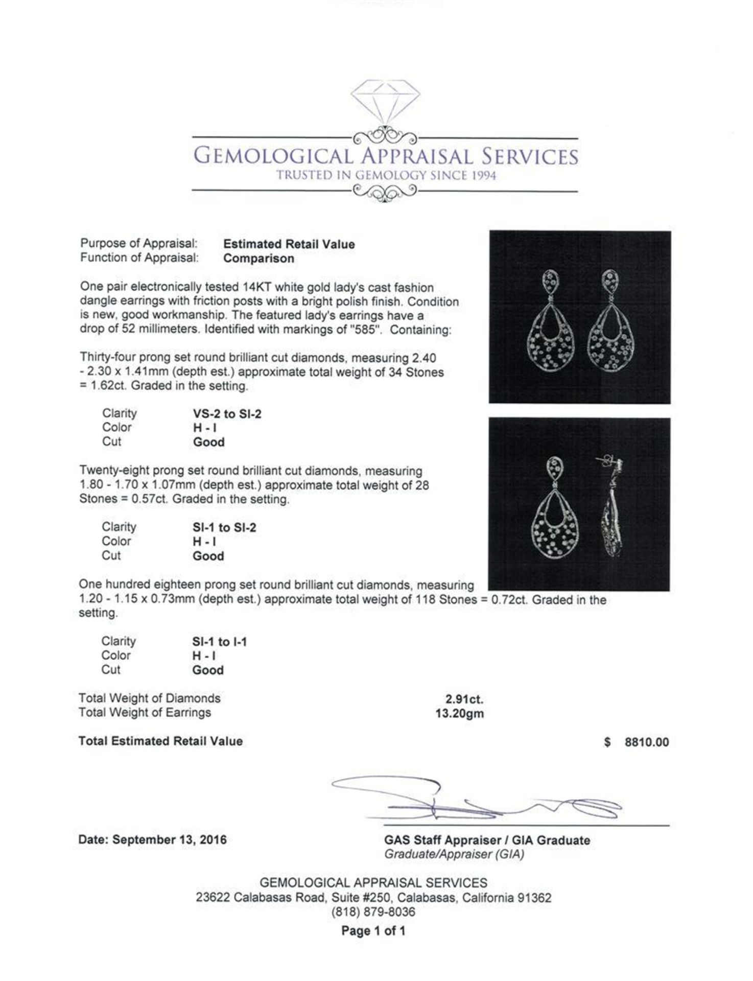 2.19 ctw Diamond Earrings - 14KT White Gold - Image 3 of 3