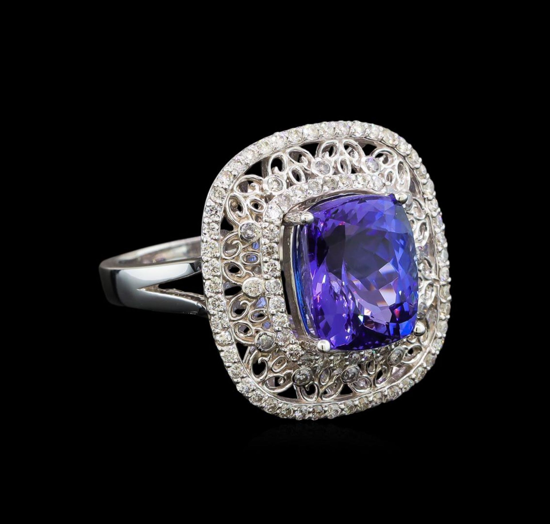 14KT White Gold 5.29 ctw Tanzanite and Diamond Ring