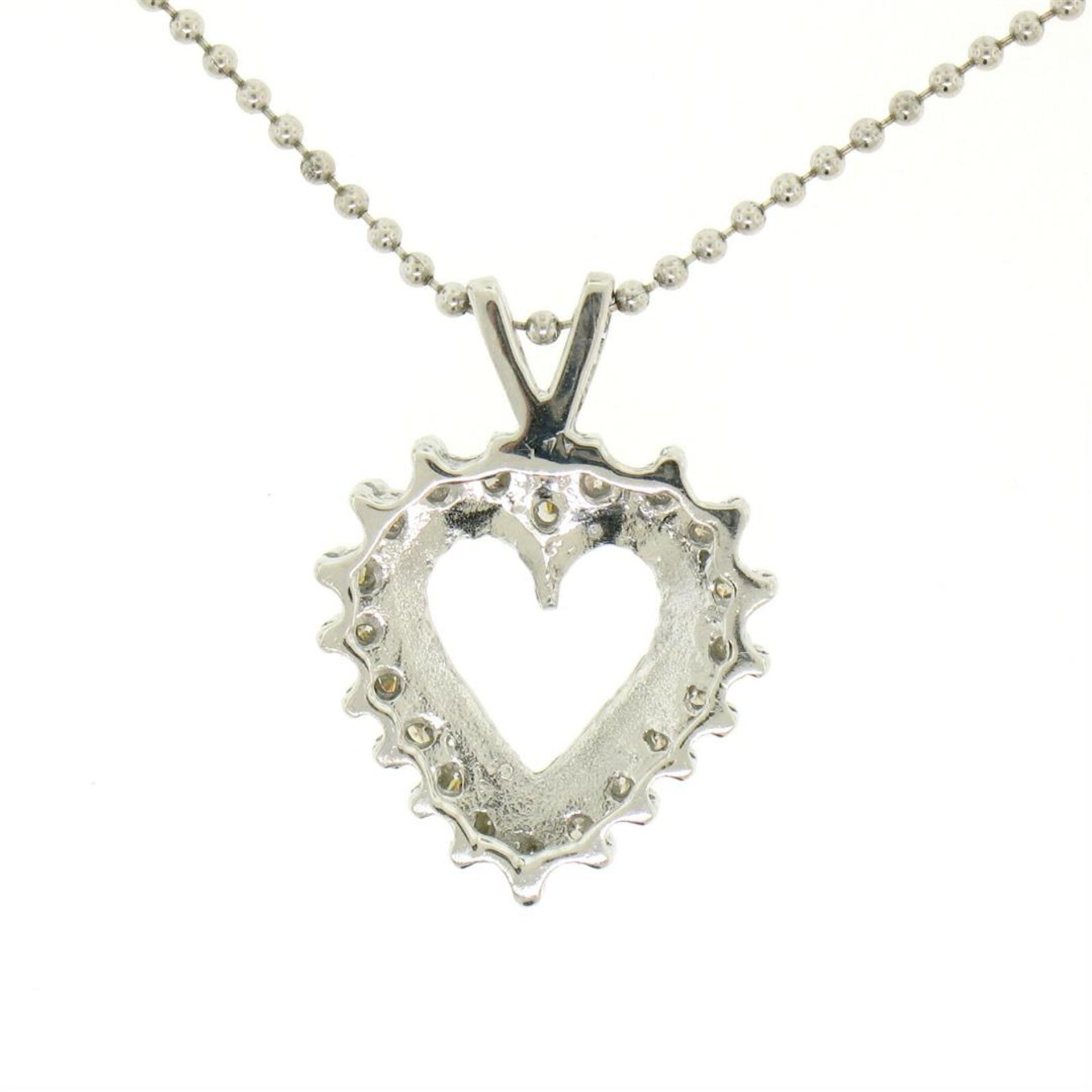 14k White Gold 0.40 ctw Round Brilliant Diamond Open Heart Pendant 16" Bead Chai - Image 6 of 6