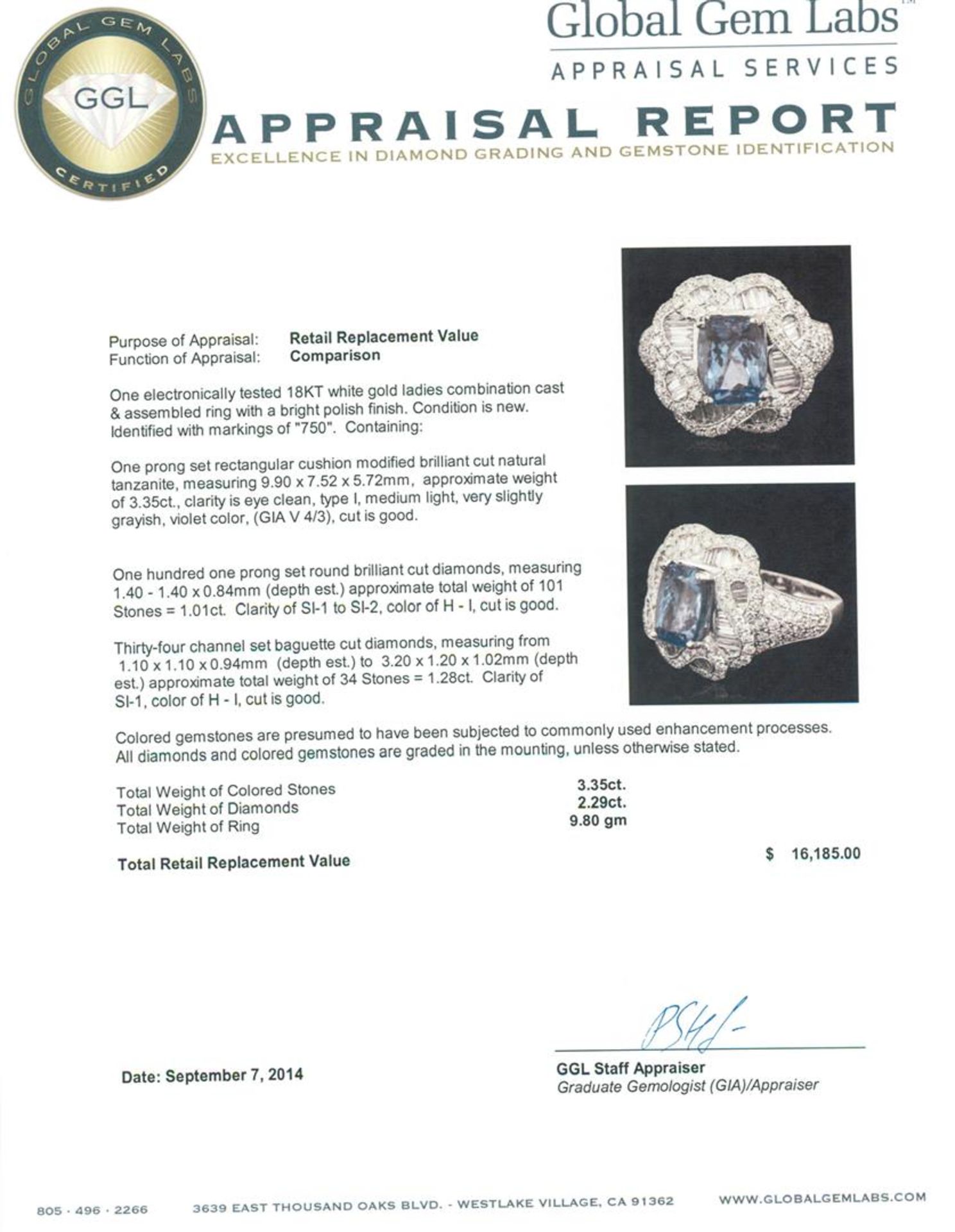 18KT White Gold 3.35 ctw Tanzanite and Diamond Ring - Image 3 of 3