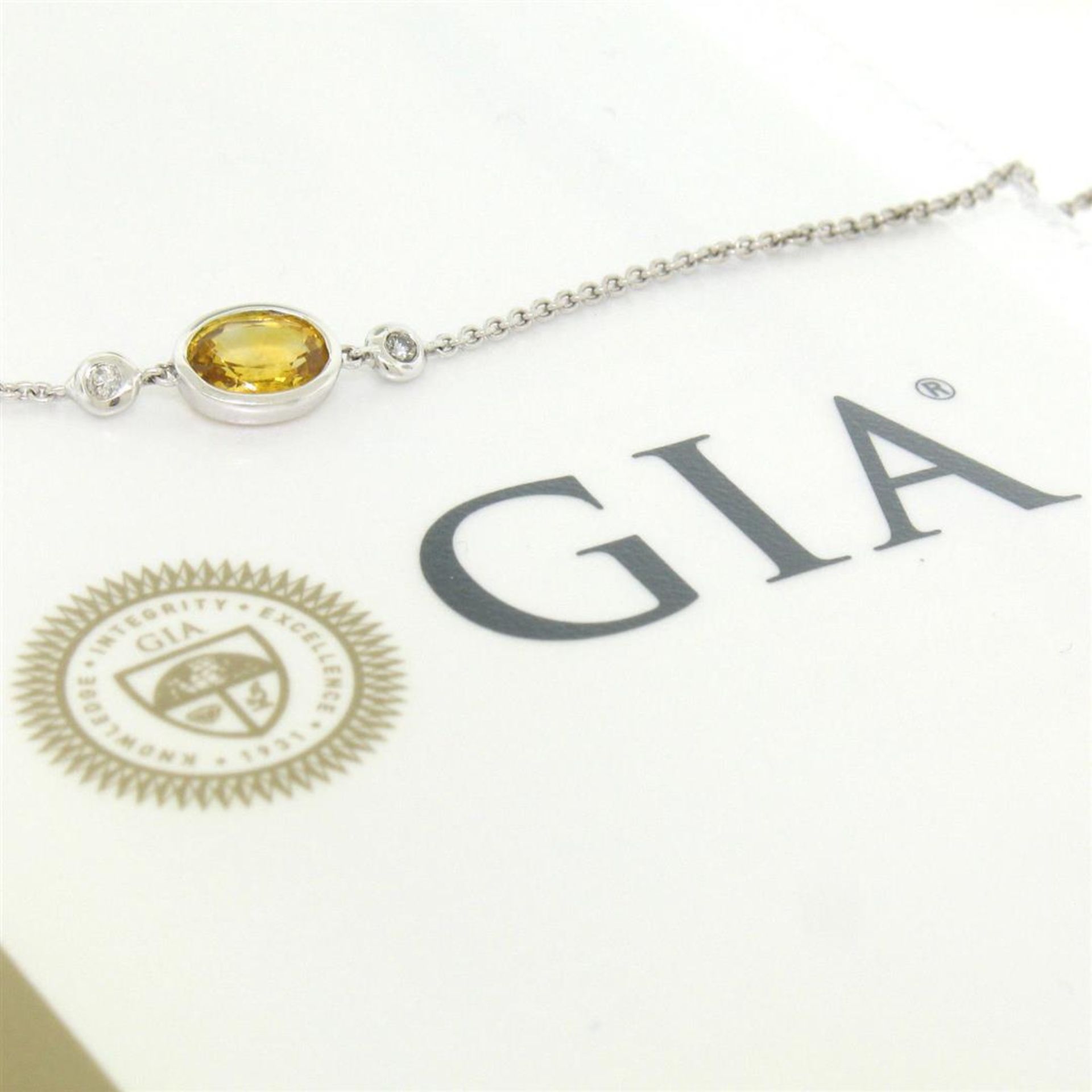 18K White Gold 18" 1.25 ctw GIA Yellow Sapphire & Diamond Pendant Necklace - Image 2 of 8