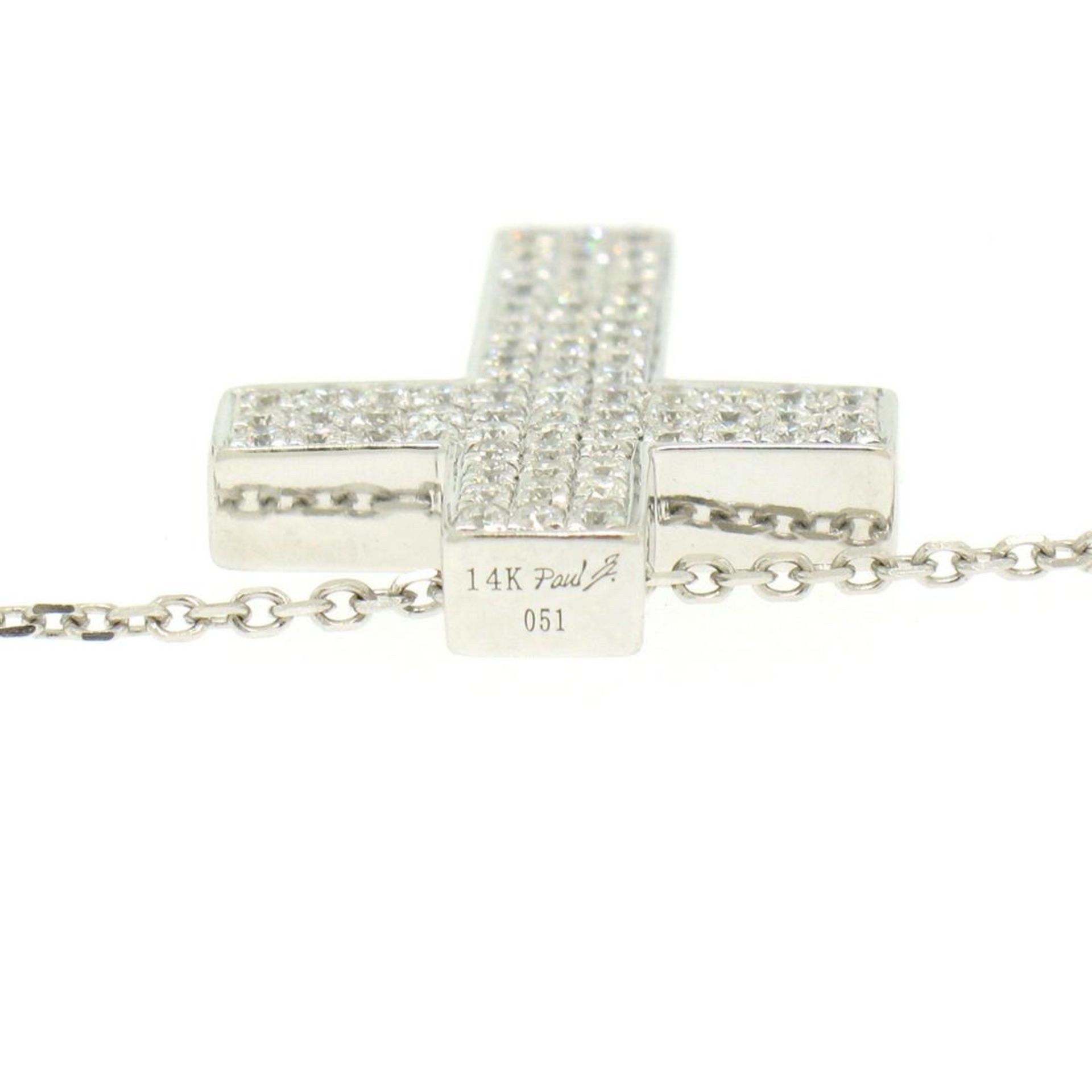 14K White Gold 0.51 ctw Micro Pave Diamond Cross Pendant w/ 18" Cable Link Chain - Image 6 of 8
