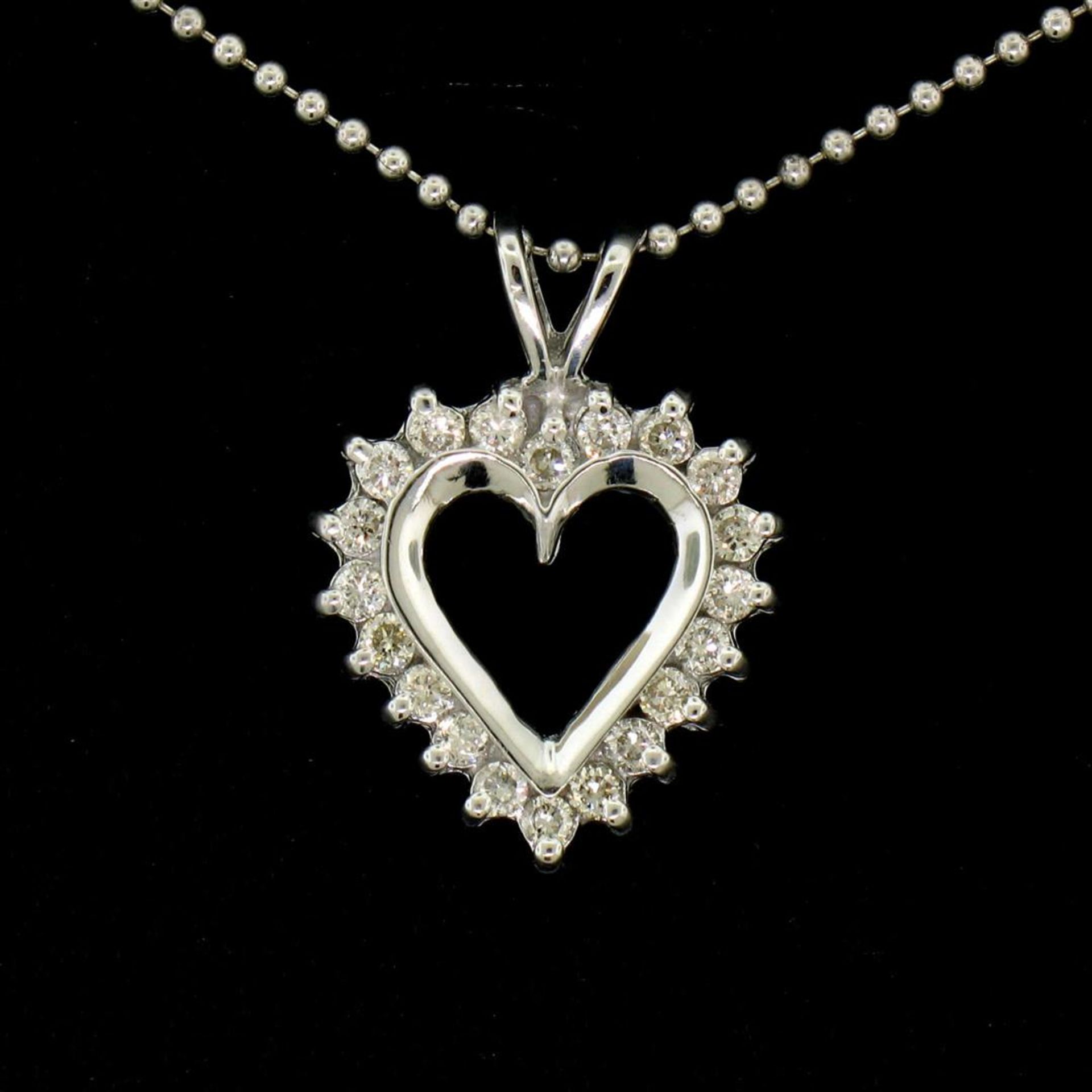 14k White Gold 0.40 ctw Round Brilliant Diamond Open Heart Pendant 16" Bead Chai - Image 2 of 6