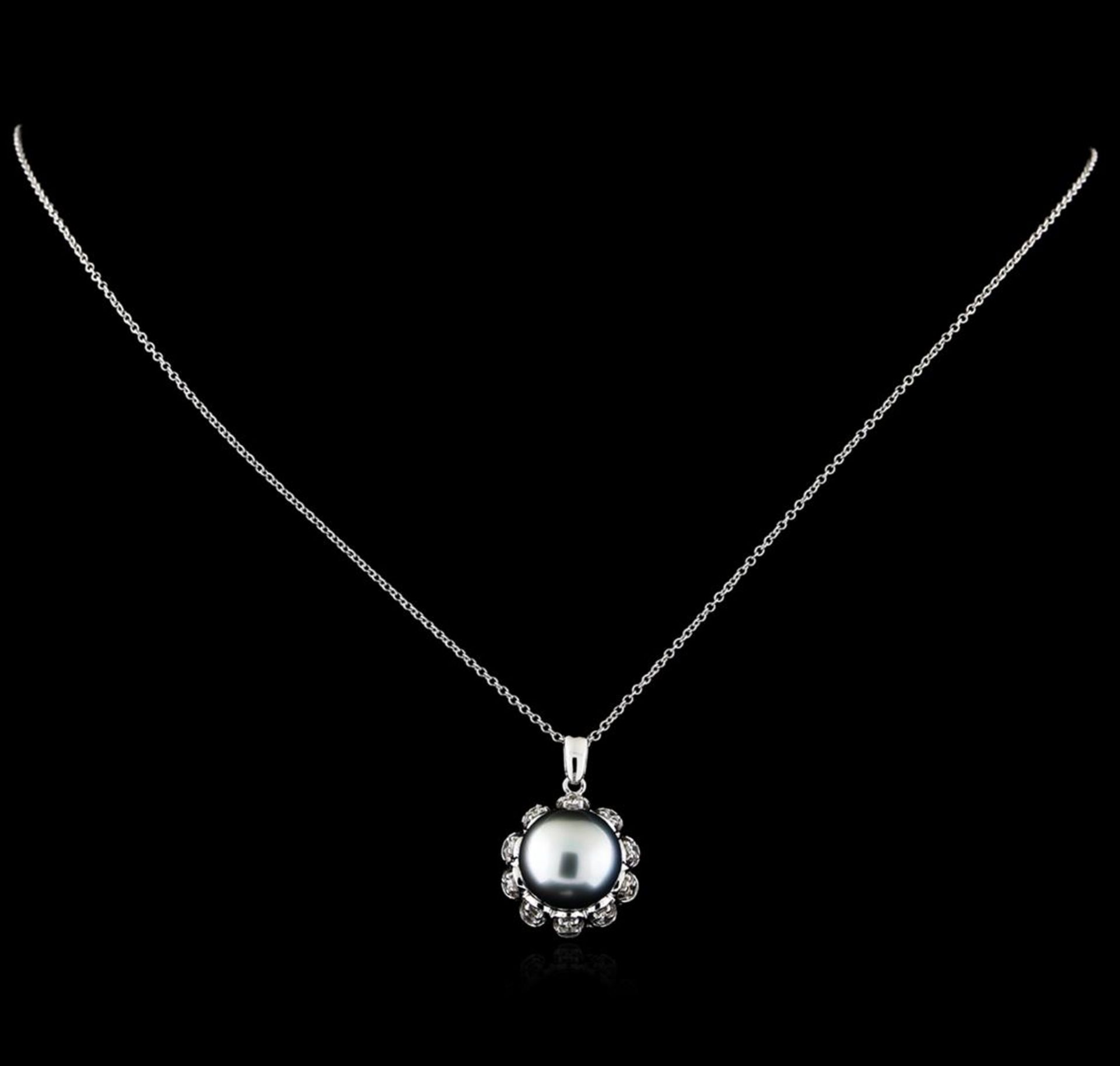 0.30 ctw Pearl and Diamond Pendant With Chain - 14KT White Gold - Image 2 of 2