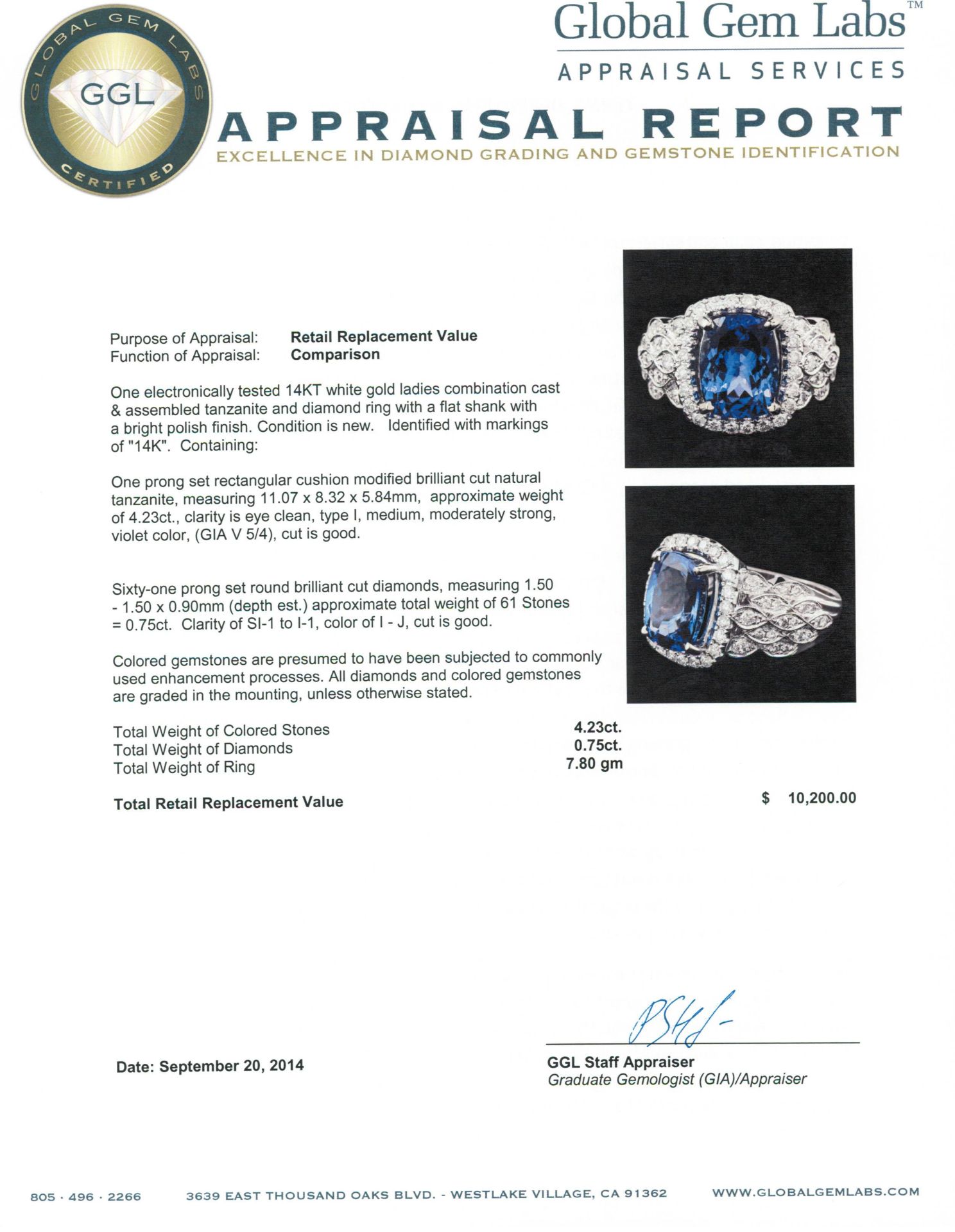 14KT White Gold 4.23 ctw Tanzanite and Diamond Ring - Image 5 of 5