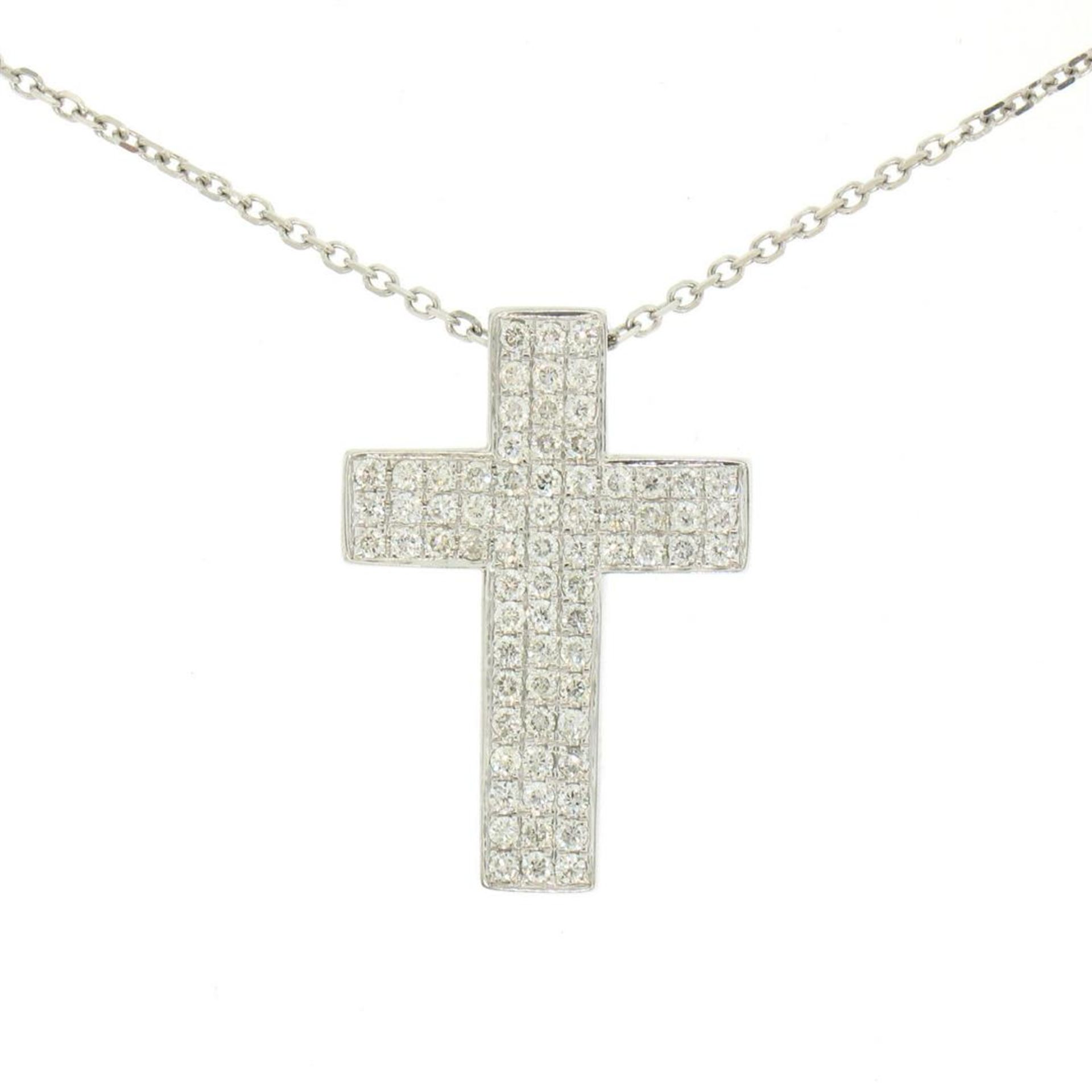 14K White Gold 0.51 ctw Micro Pave Diamond Cross Pendant w/ 18" Cable Link Chain