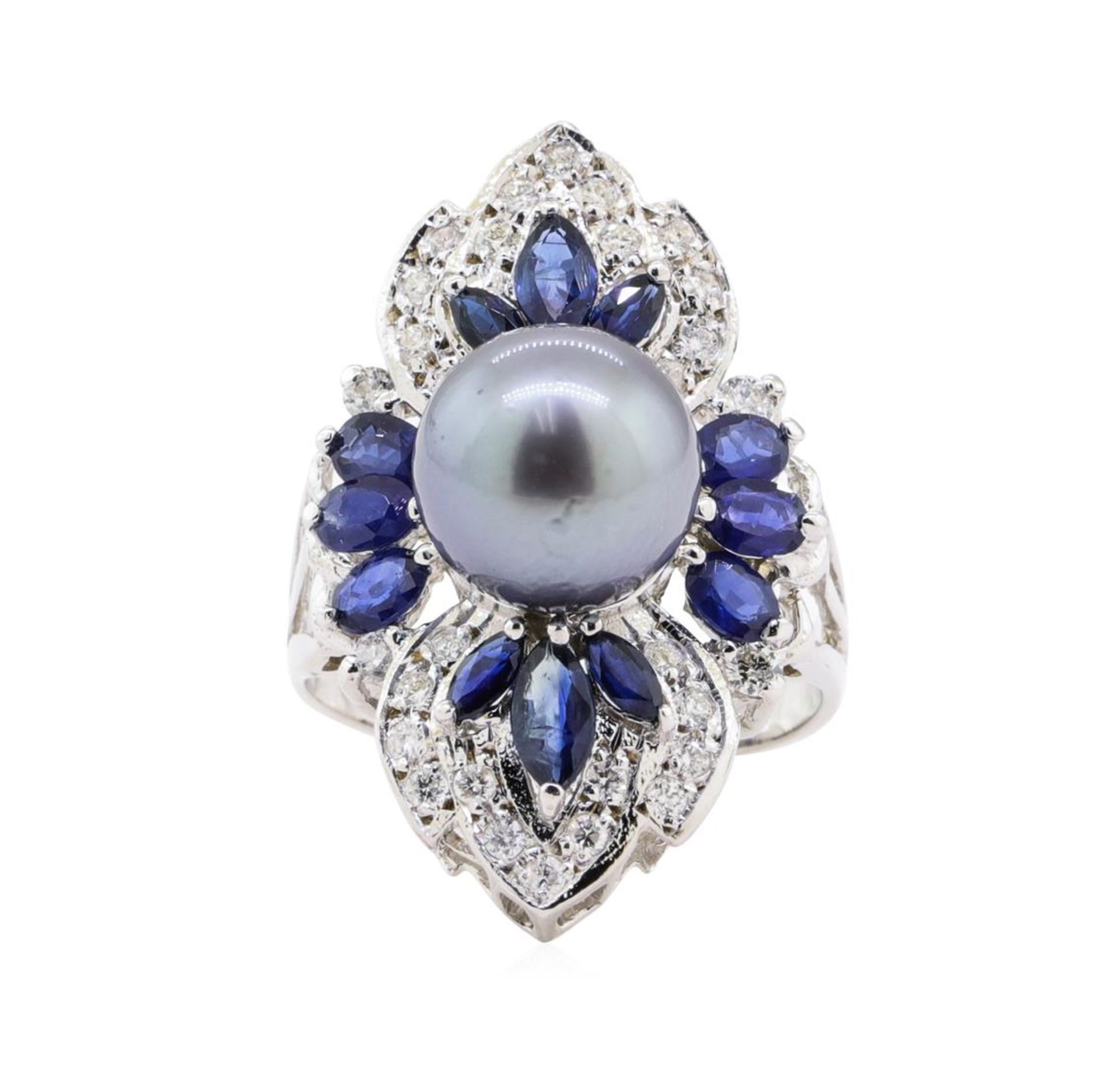 Pearl, Sapphire and Diamond Ring - 14KT White Gold - Image 2 of 5
