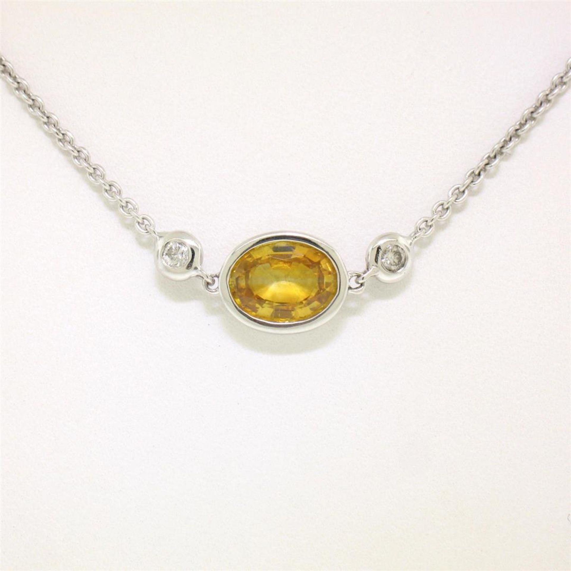 18K White Gold 18" 1.25 ctw GIA Yellow Sapphire & Diamond Pendant Necklace - Image 5 of 8