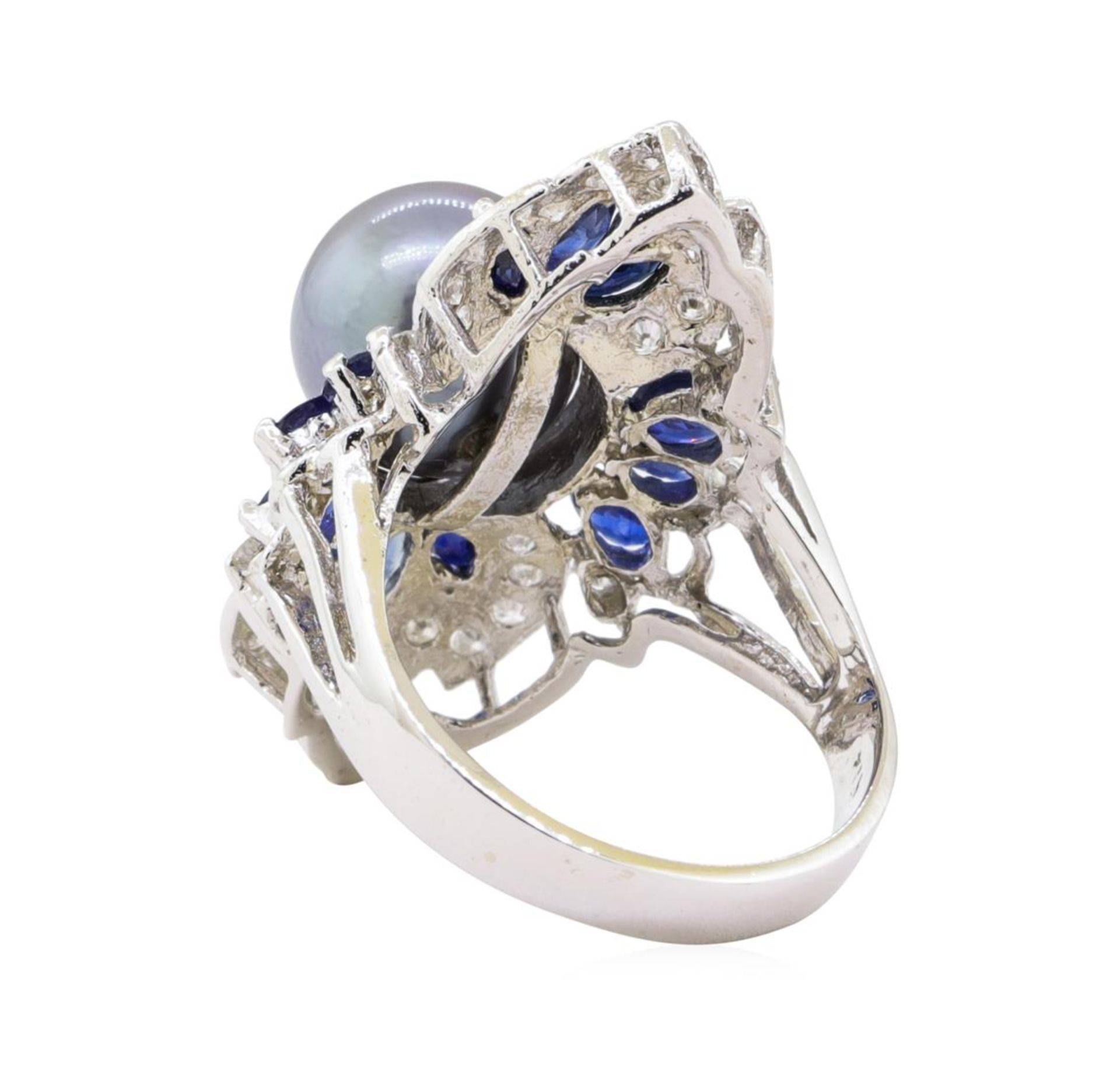 Pearl, Sapphire and Diamond Ring - 14KT White Gold - Image 3 of 5