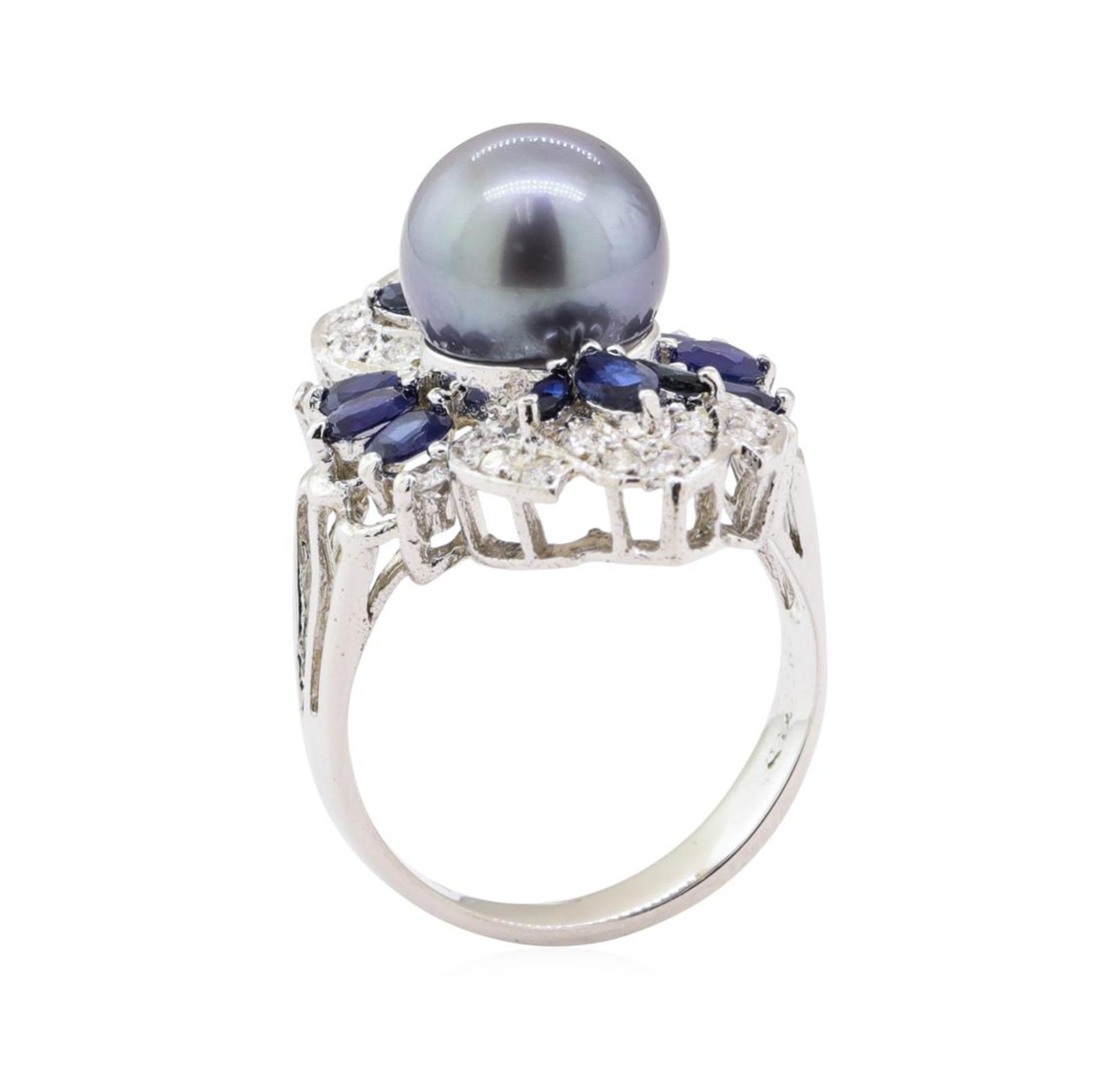Pearl, Sapphire and Diamond Ring - 14KT White Gold - Image 4 of 5