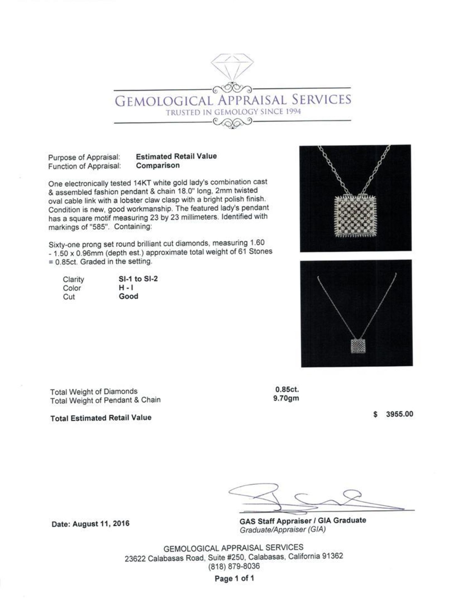 0.85 ctw Diamond Pendant With Chain - 14KT White Gold - Image 3 of 3