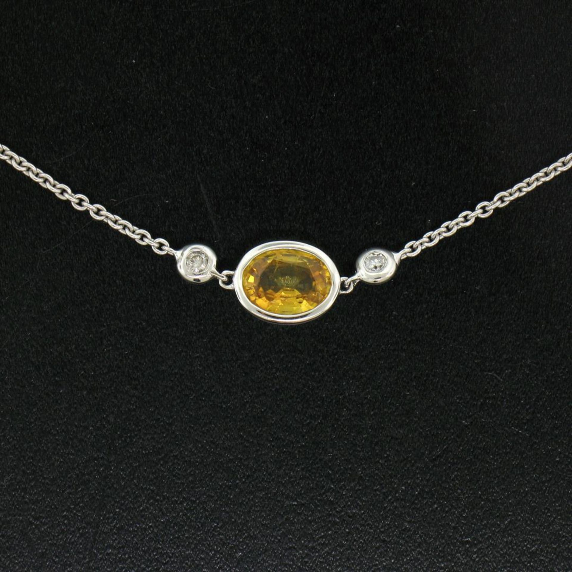 18K White Gold 18" 1.25 ctw GIA Yellow Sapphire & Diamond Pendant Necklace - Image 3 of 8