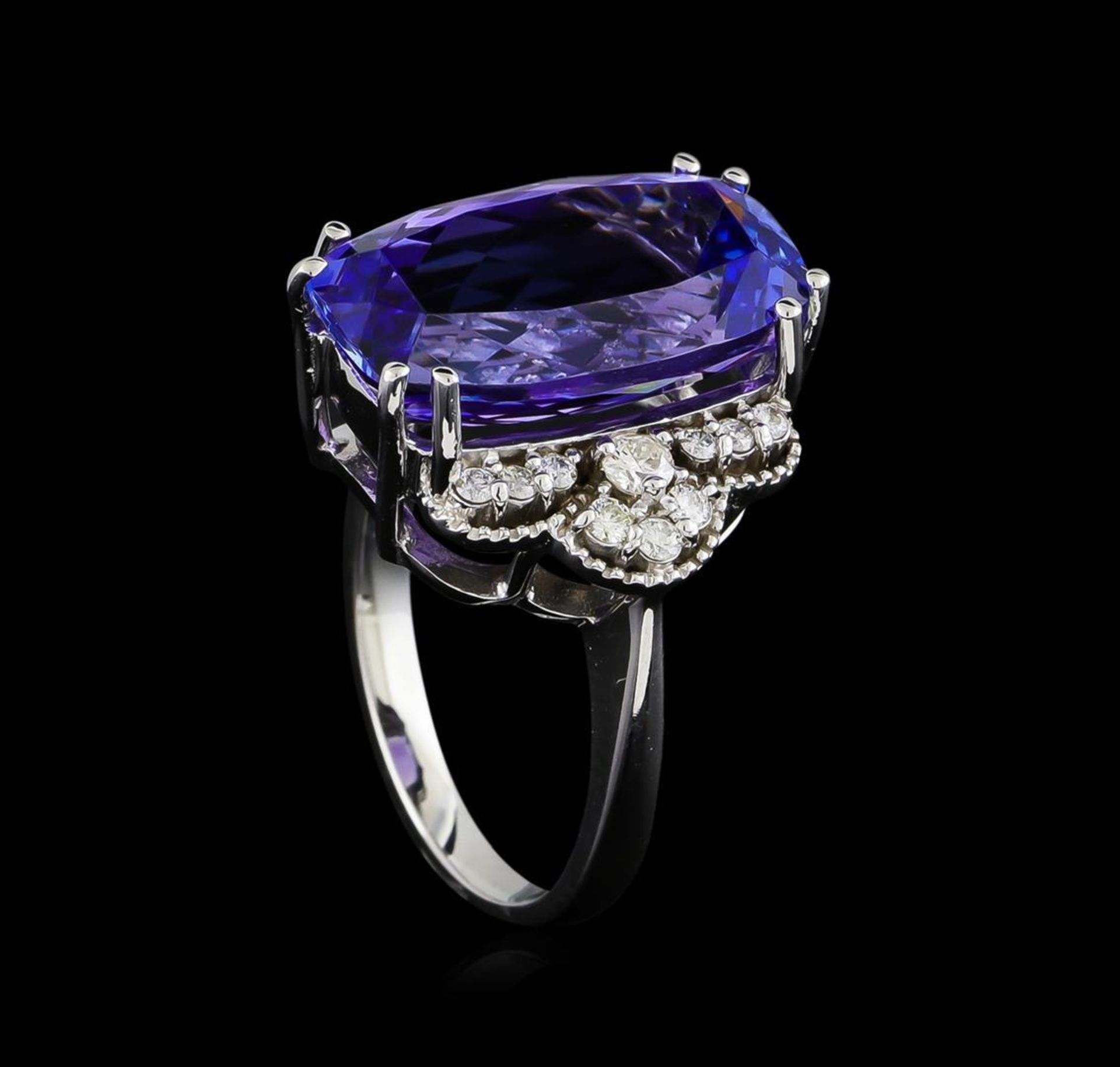 10.50 ctw Tanzanite and Diamond Ring - 14KT White Gold - Image 4 of 6