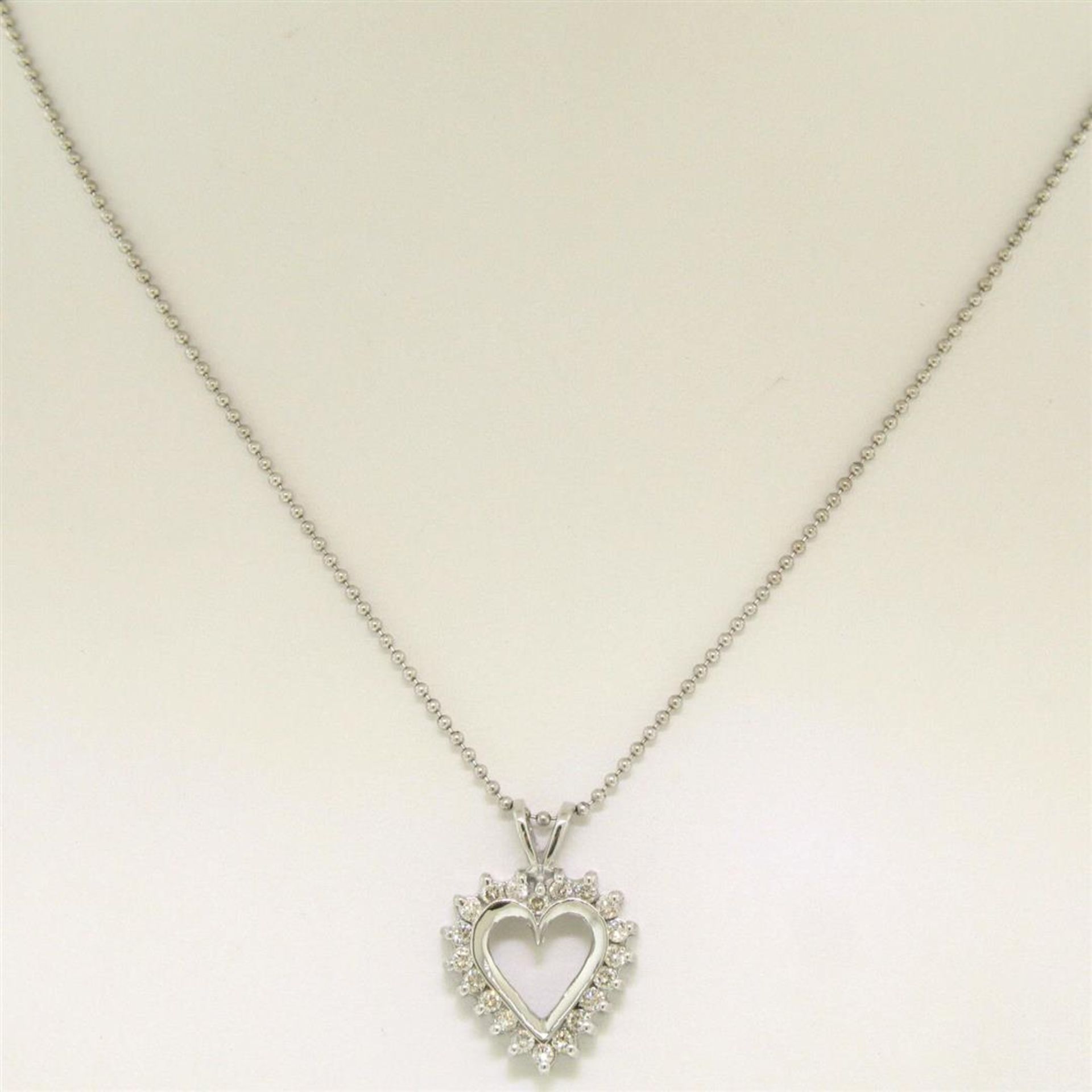 14k White Gold 0.40 ctw Round Brilliant Diamond Open Heart Pendant 16" Bead Chai - Image 4 of 6