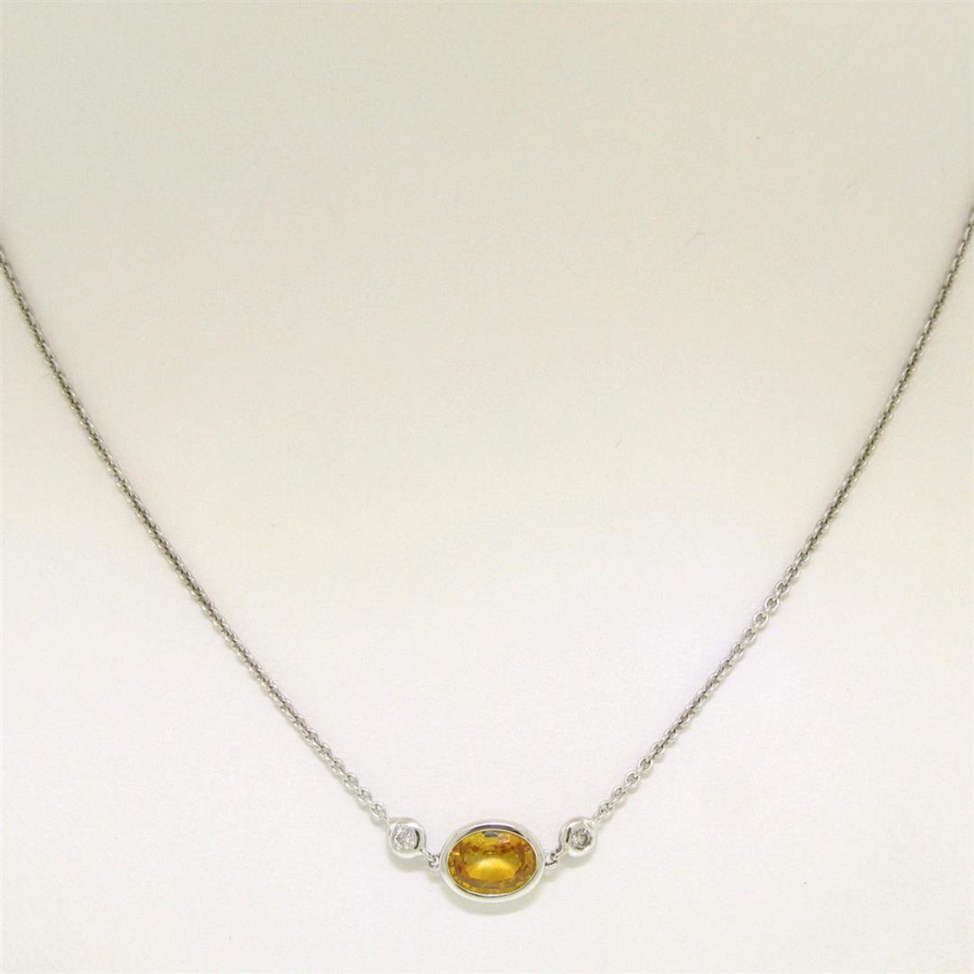 18K White Gold 18" 1.25 ctw GIA Yellow Sapphire & Diamond Pendant Necklace - Image 4 of 8