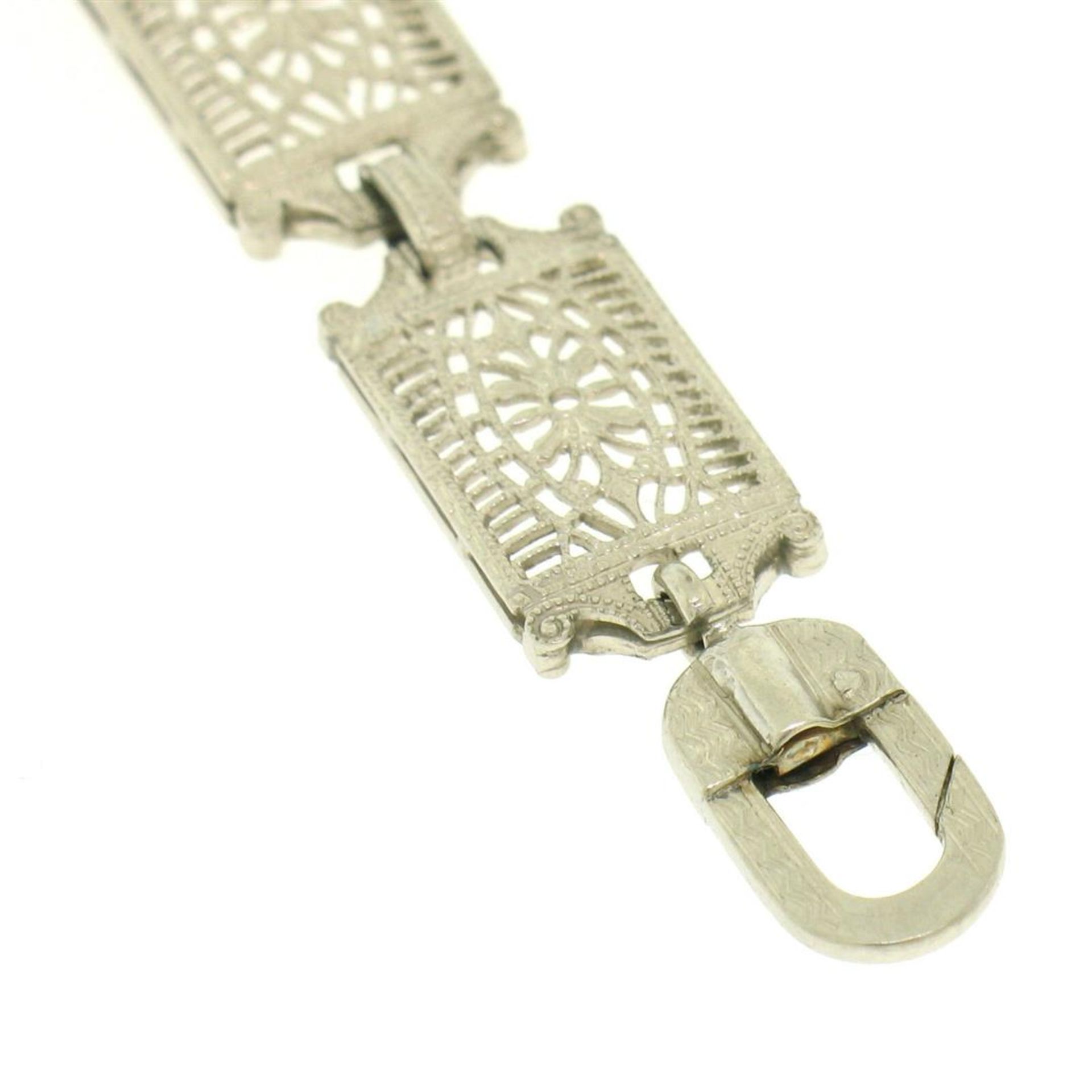 10k White Gold Filigree Link Bracelet w/ Marquise Sim Sapphire - Image 5 of 9