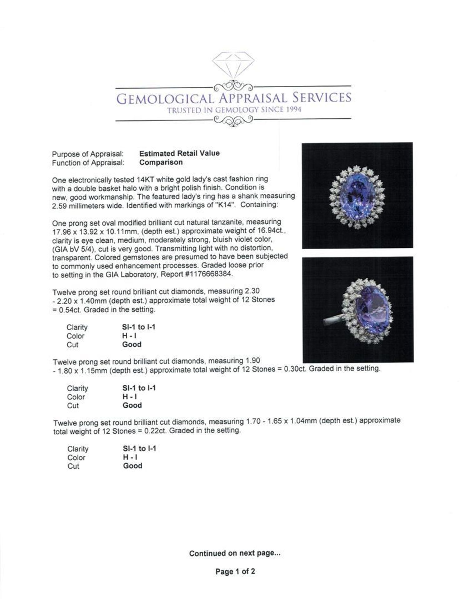 GIA Cert 16.94 ctw Tanzanite and Diamond Ring - 14KT White Gold - Image 5 of 7