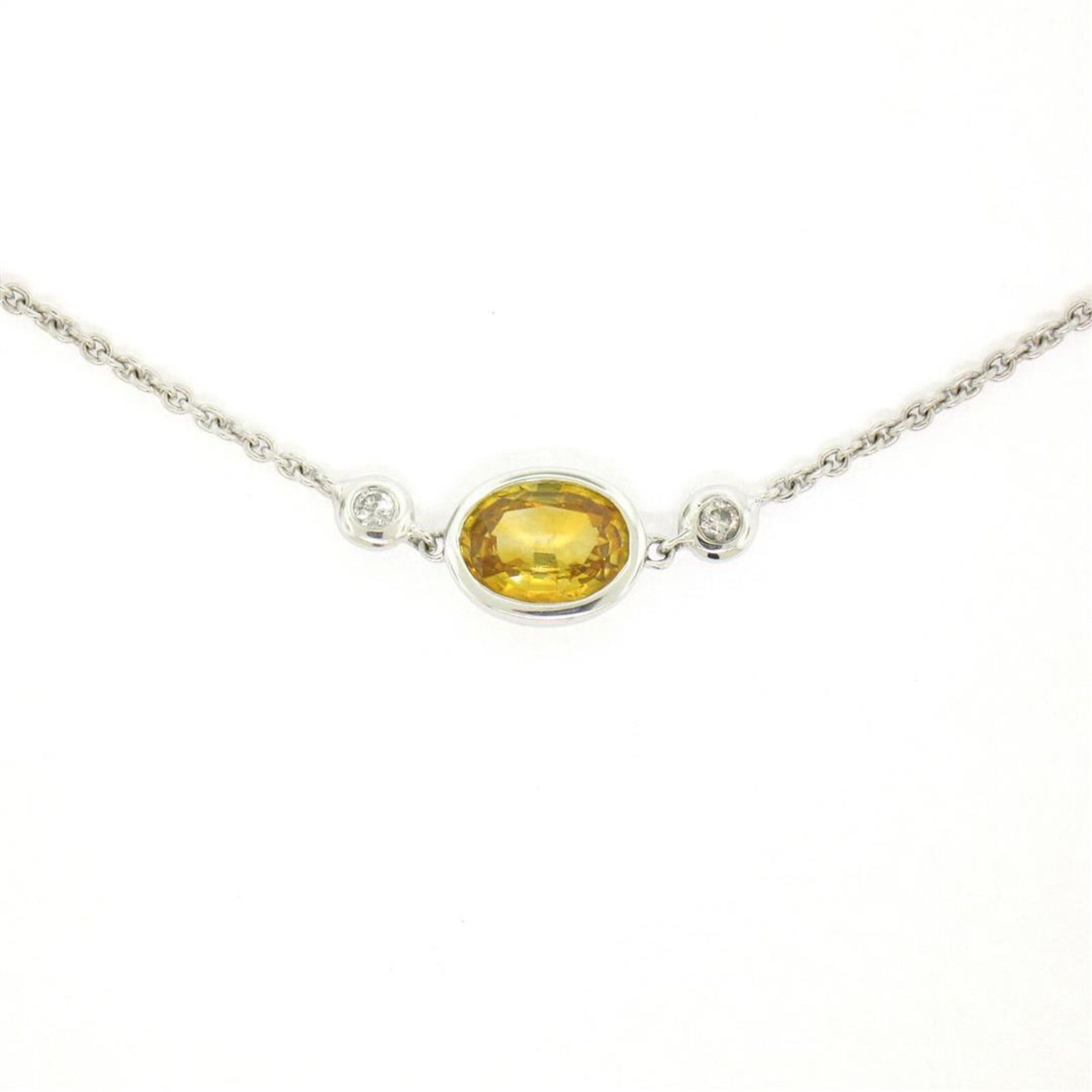 18K White Gold 18" 1.25 ctw GIA Yellow Sapphire & Diamond Pendant Necklace