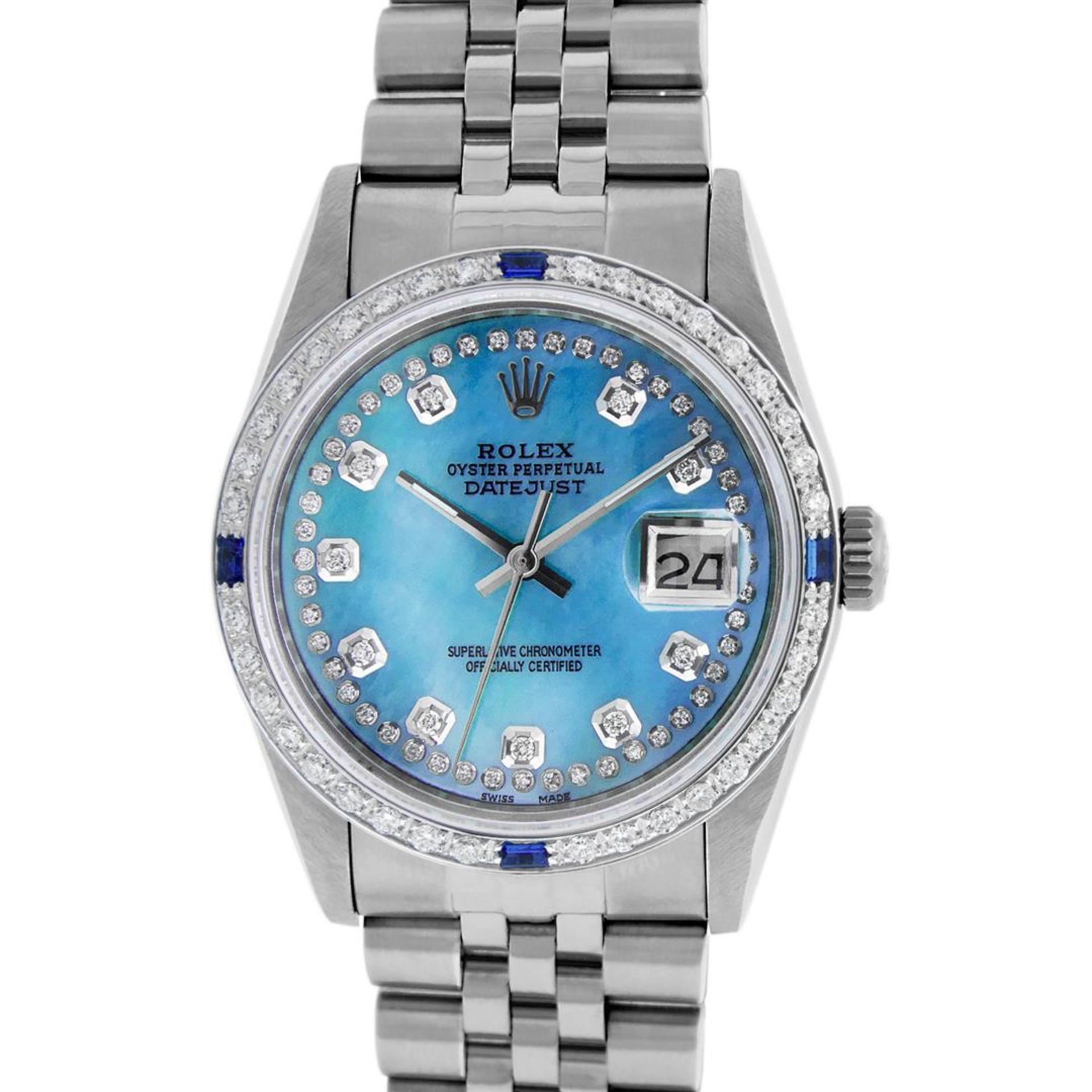 Rolex Mens Stainless Steel Blue String Diamond & Sapphire Datejust Wristwatch - Image 2 of 9