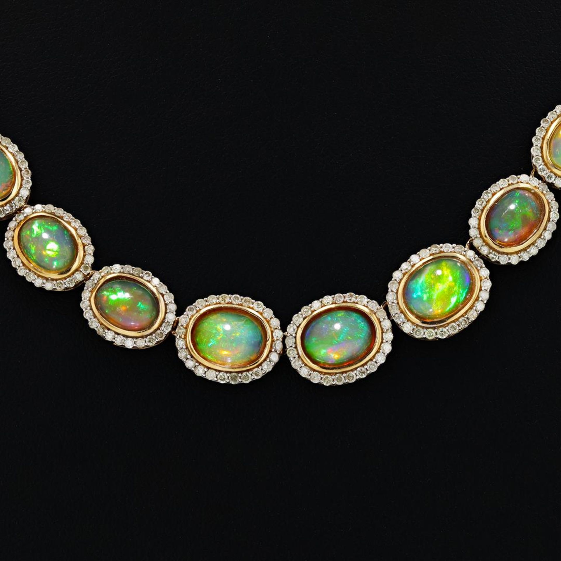 24.97 ctw Opal and 6.00 ctw Diamond 14K Yellow Gold Necklace - Image 2 of 4