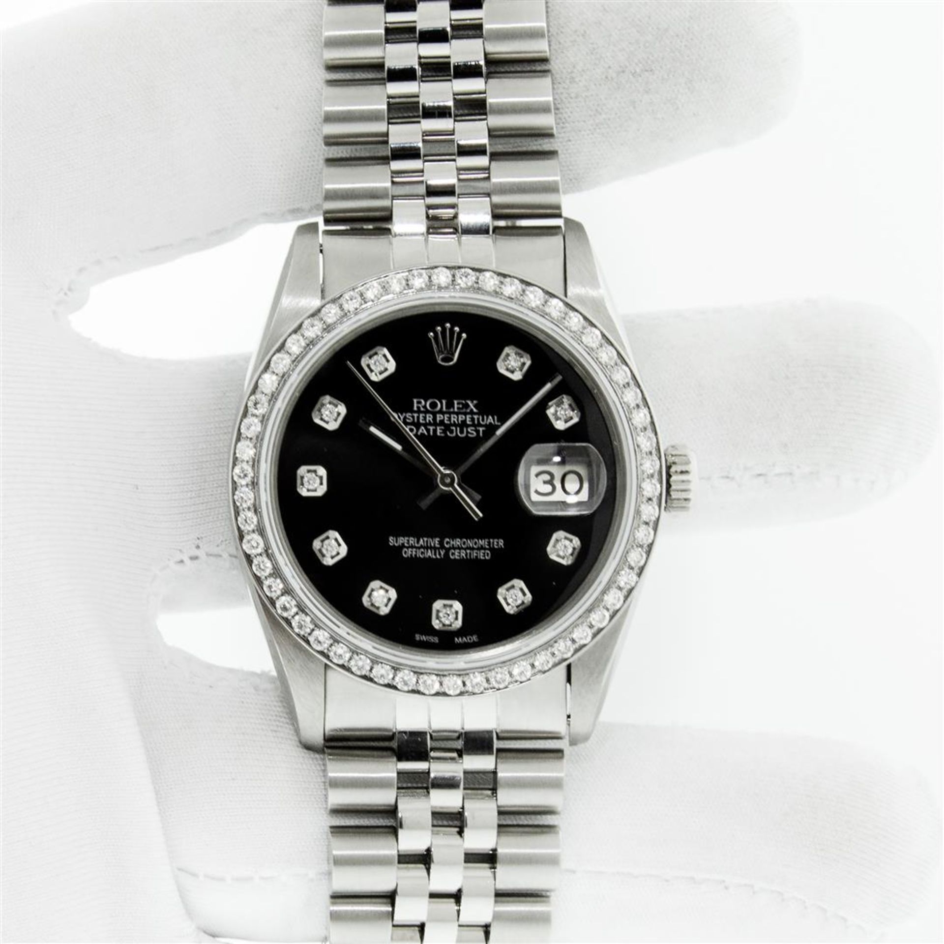Rolex Mens Stainless Steel Black Diamond 36MM Datejust Wristwatch - Image 3 of 9