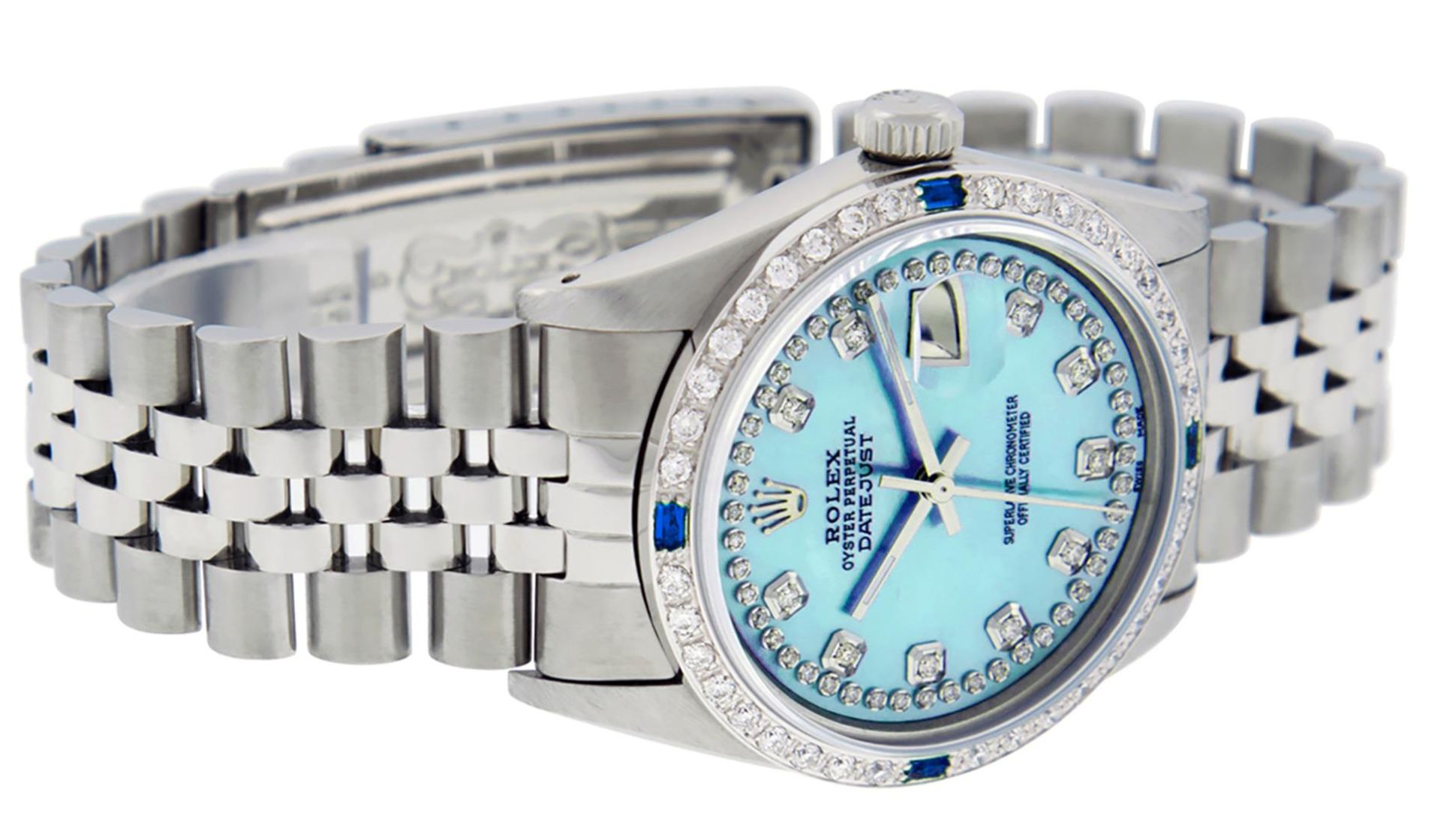 Rolex Mens Stainless Steel Blue String Diamond & Sapphire Datejust Wristwatch - Image 3 of 9